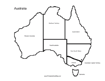 A Printable Map Of The Continent Of Australia Labeled With 