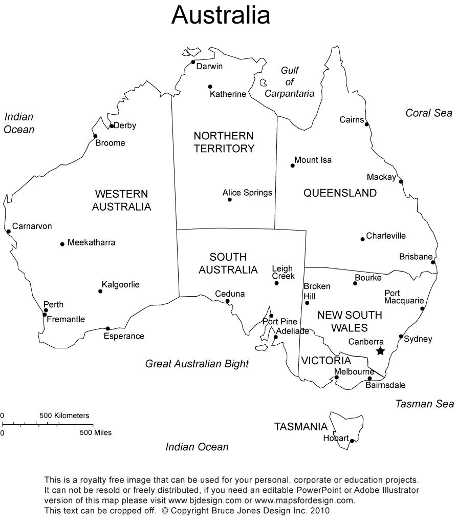 Australia Printable Blank Map Administrative Districts 