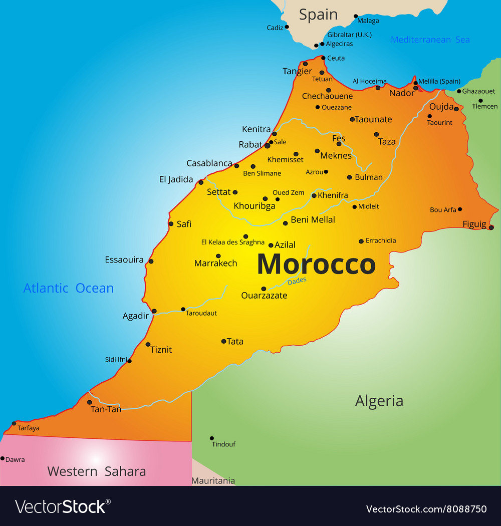 Color Map Of Morocco Country Royalty Free Vector Image