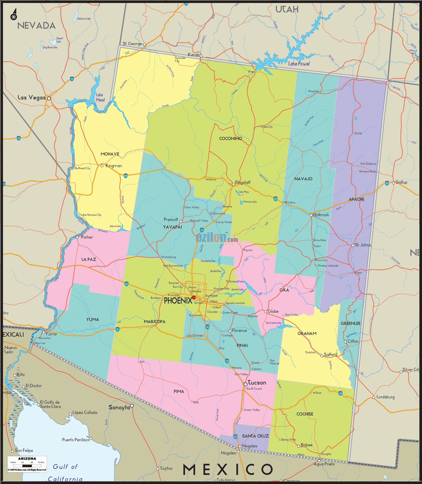Detailed Political Map Of Arizona And Arizona Details Map