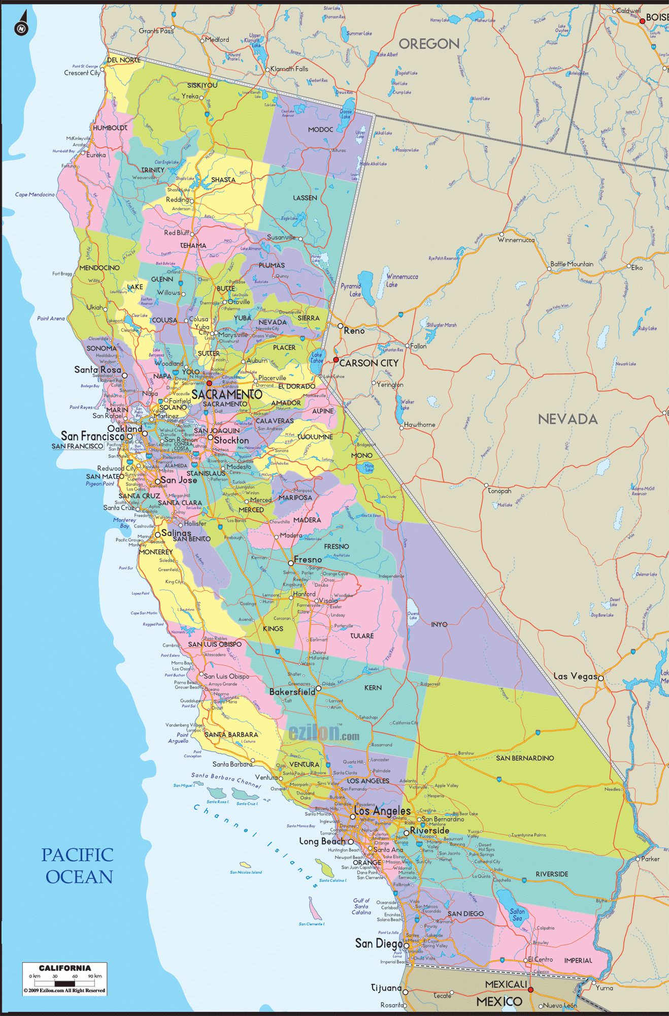 Detailed Political Map Of California Ezilon Maps