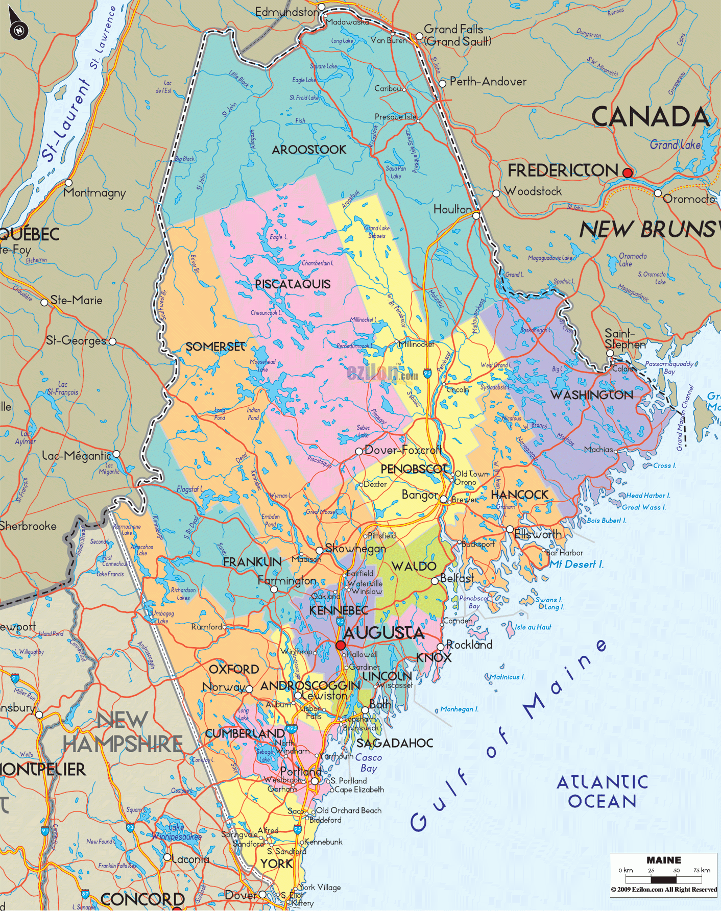 Detailed Political Map Of Maine Ezilon Maps