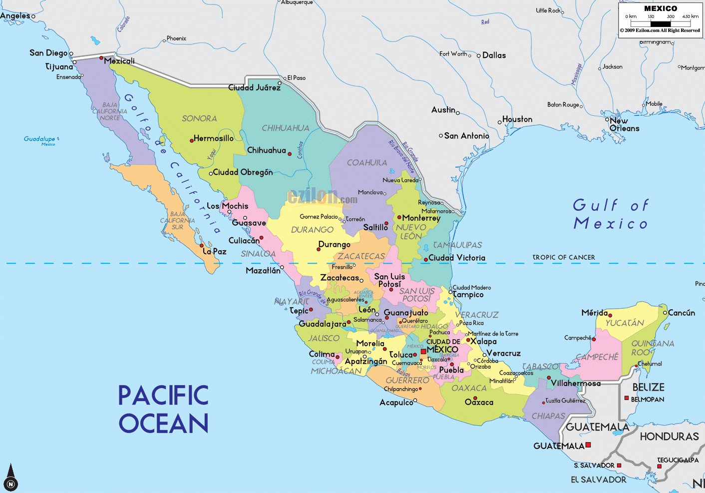 Detailed Political Map Of Mexico Ezilon Maps