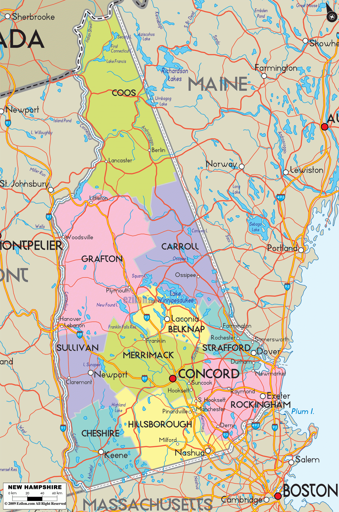 Detailed Political Map Of New Hampshire Ezilon Maps