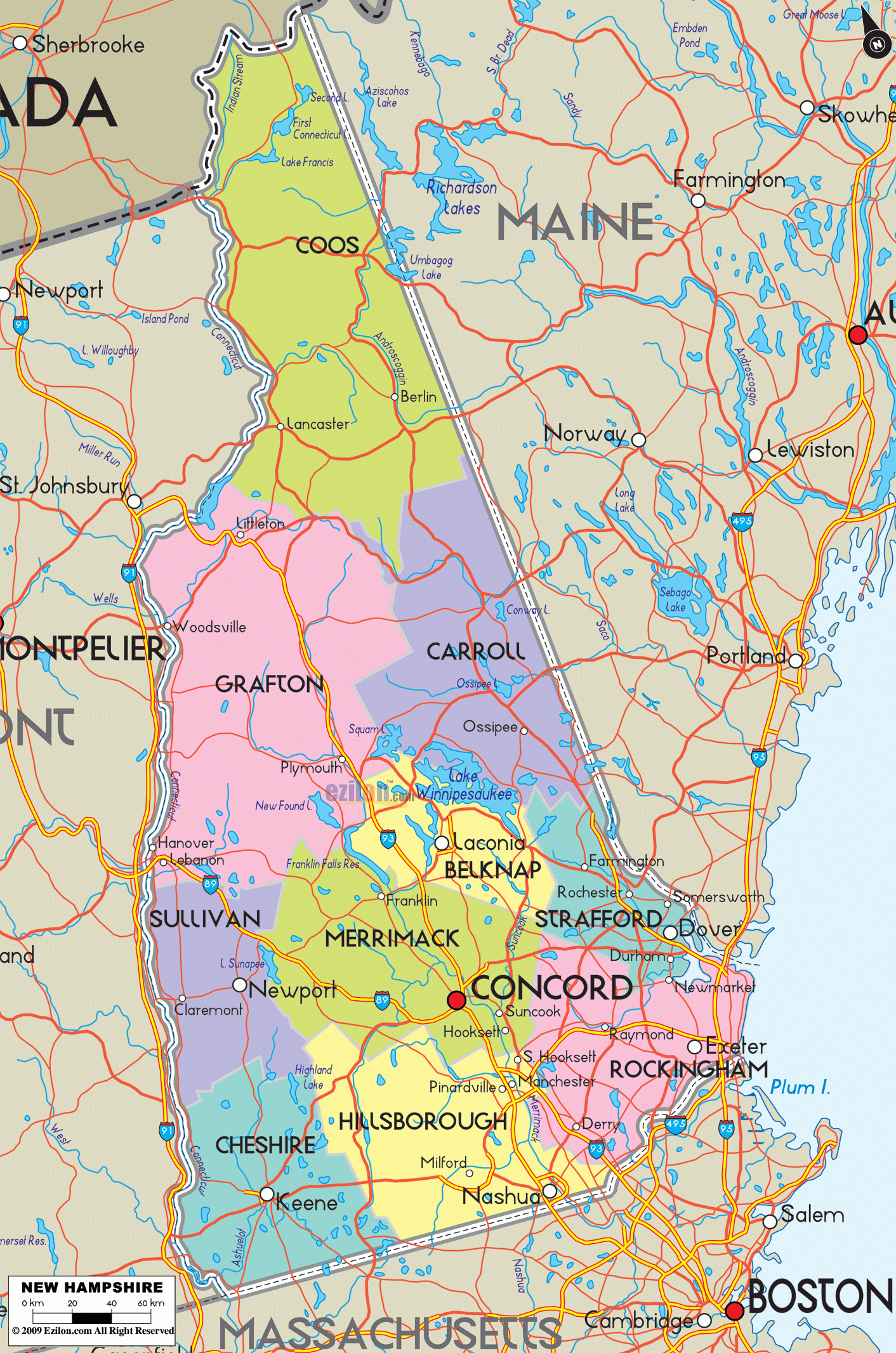 Detailed Political Map Of New Hampshire Ezilon Maps Detailed Political Map Of New Hampshire Ezilon Maps