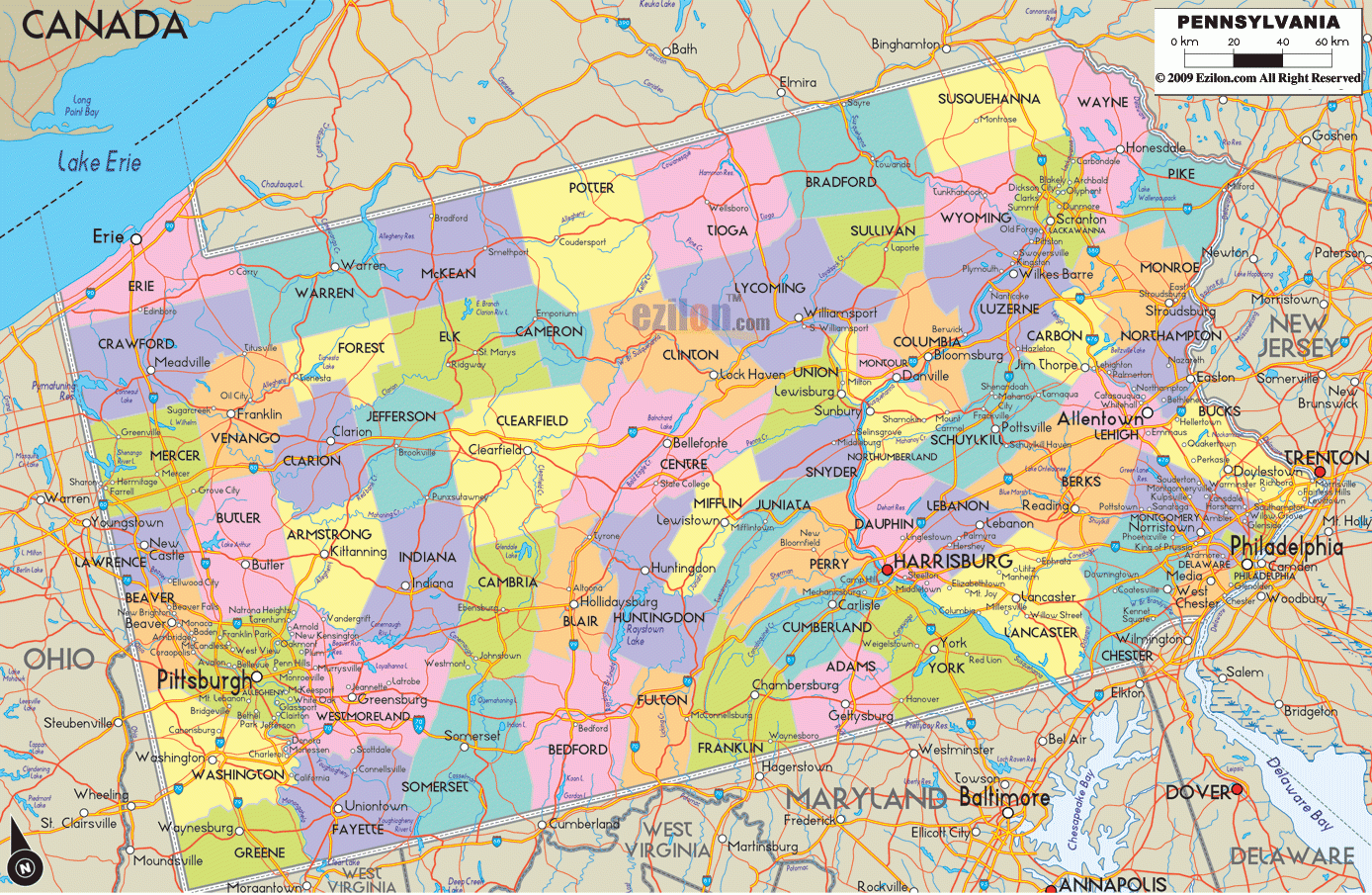 Detailed Political Map Of Pennsylvania Ezilon Maps