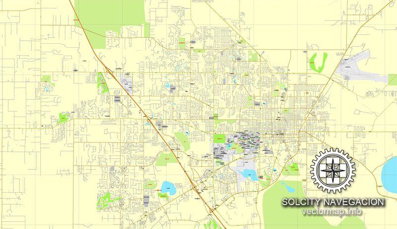 Gainesville Florida US Printable Vector Street City Plan 