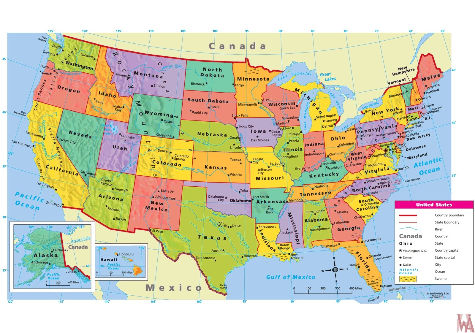 Large Attractive Political Map Of The USA With Capital And 