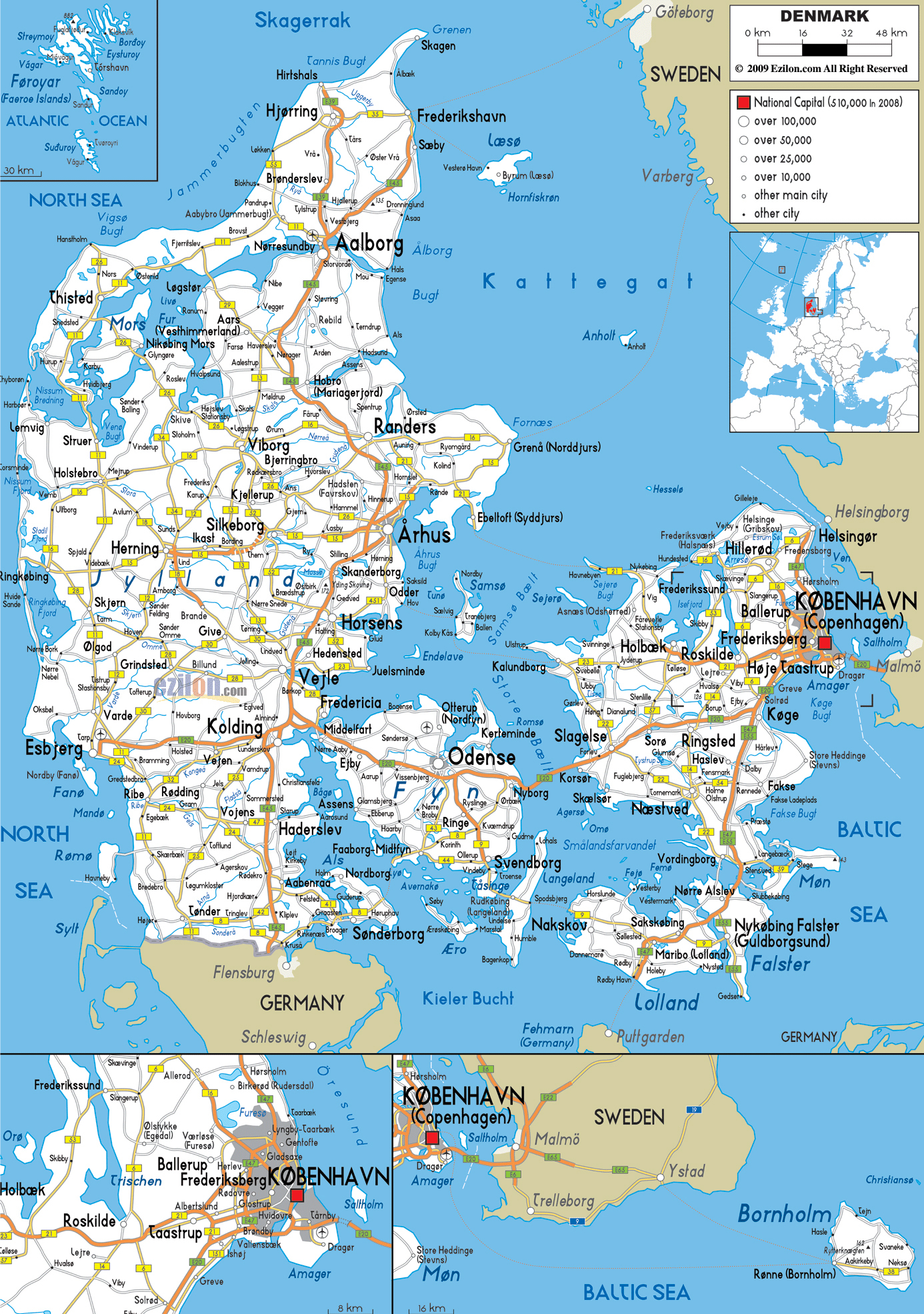 Large Detailed Road Map Of Denmark With All Cities And 