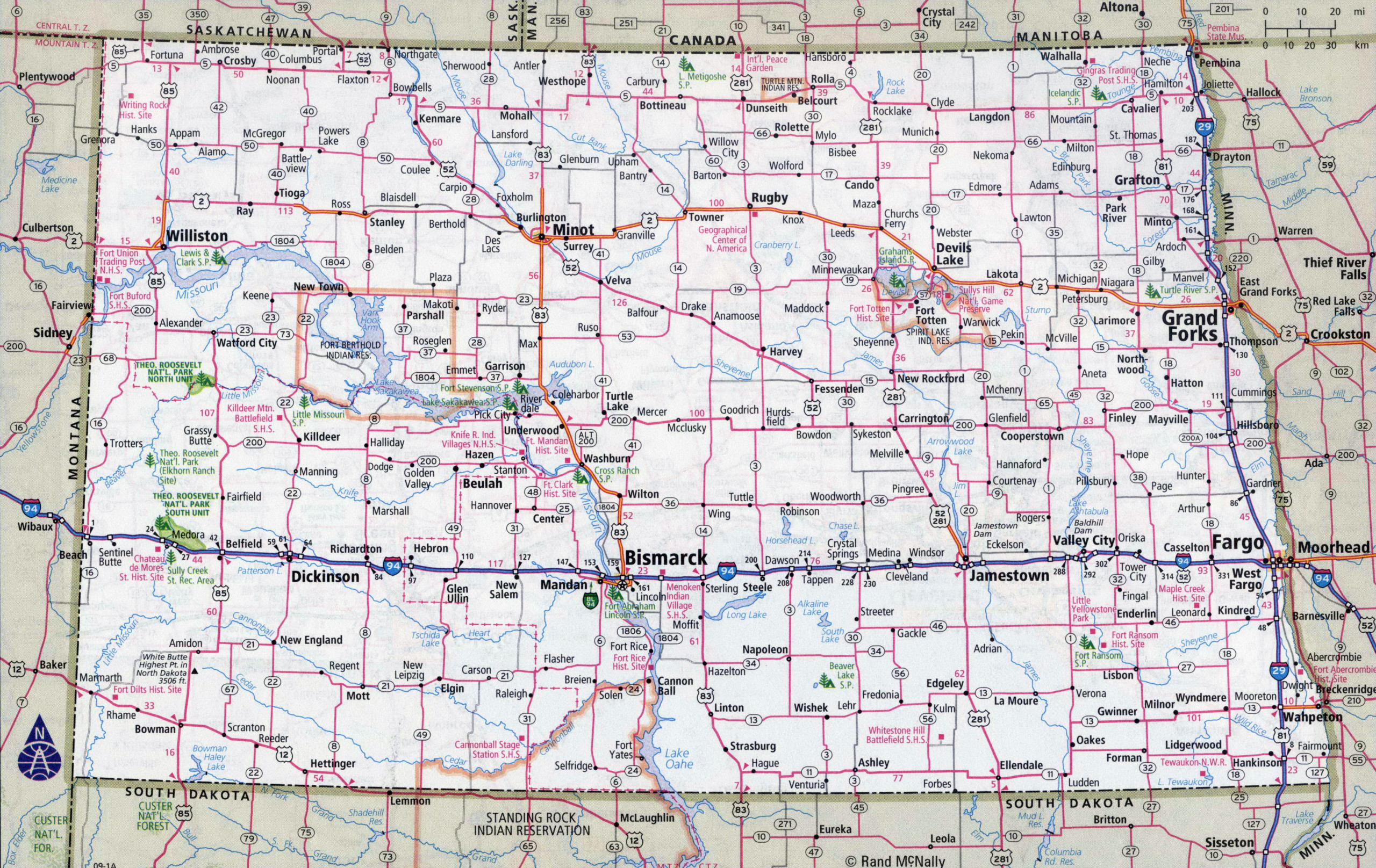 Large Detailed Roads And Highways Map Of North Dakota 