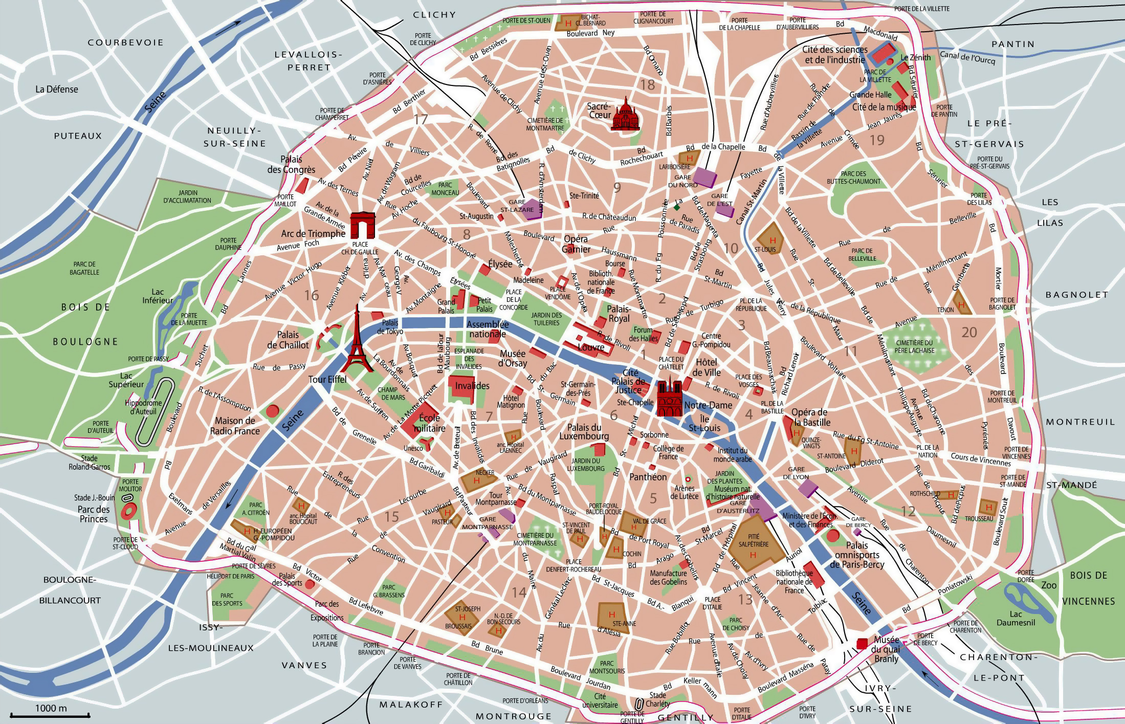 Large Detailed Tourist Attractions Map Of Paris City 