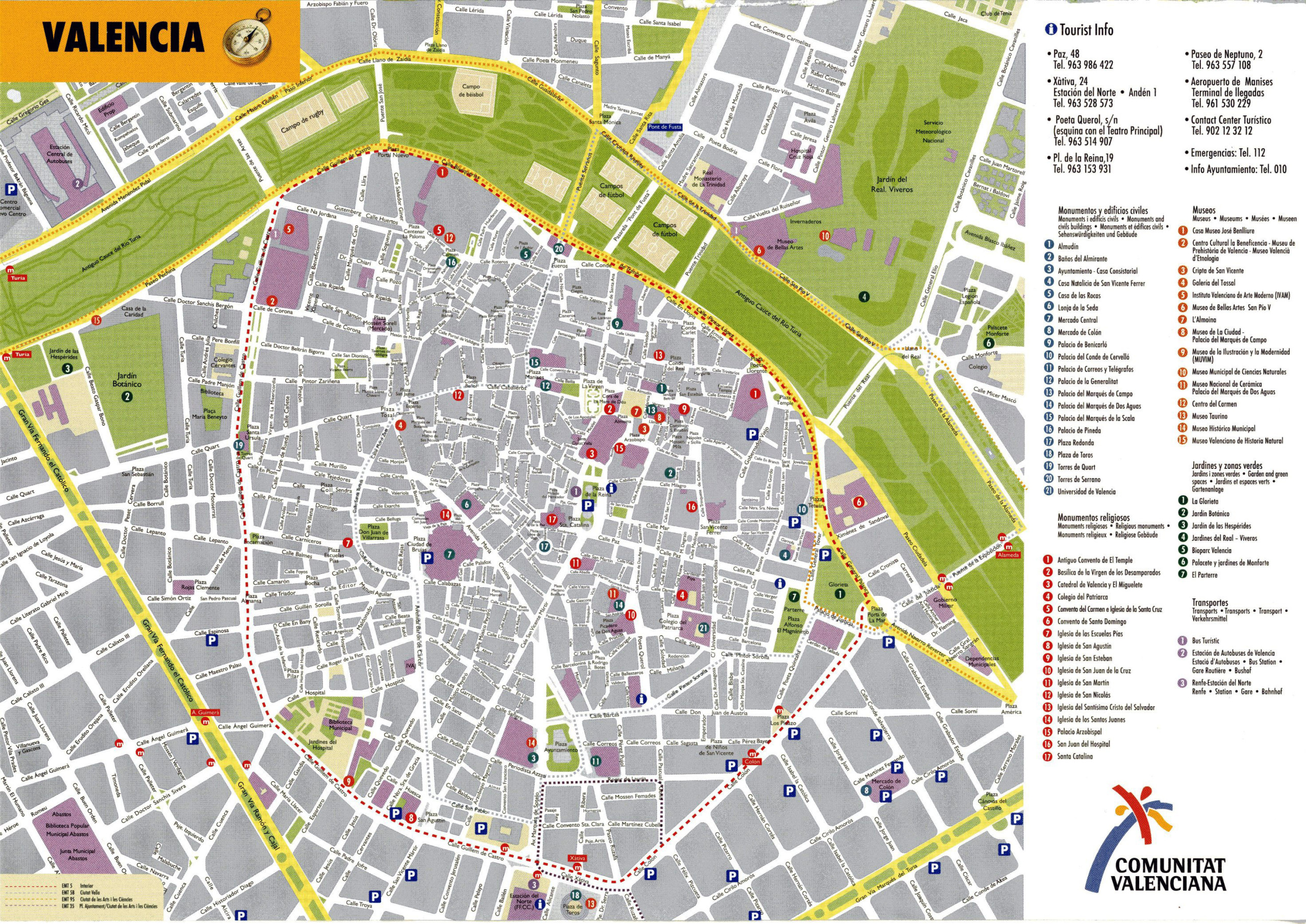 Large Detailed Tourist Map Of Valencia Downtown Vidiani 