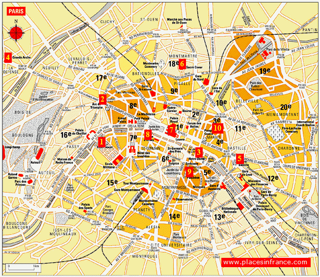 Map Of Paris Capital City Of France Highlighting Tourist 