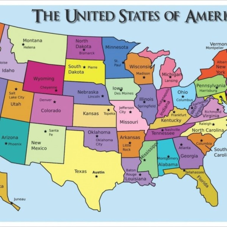 Map Of United States With State Names And Capitals