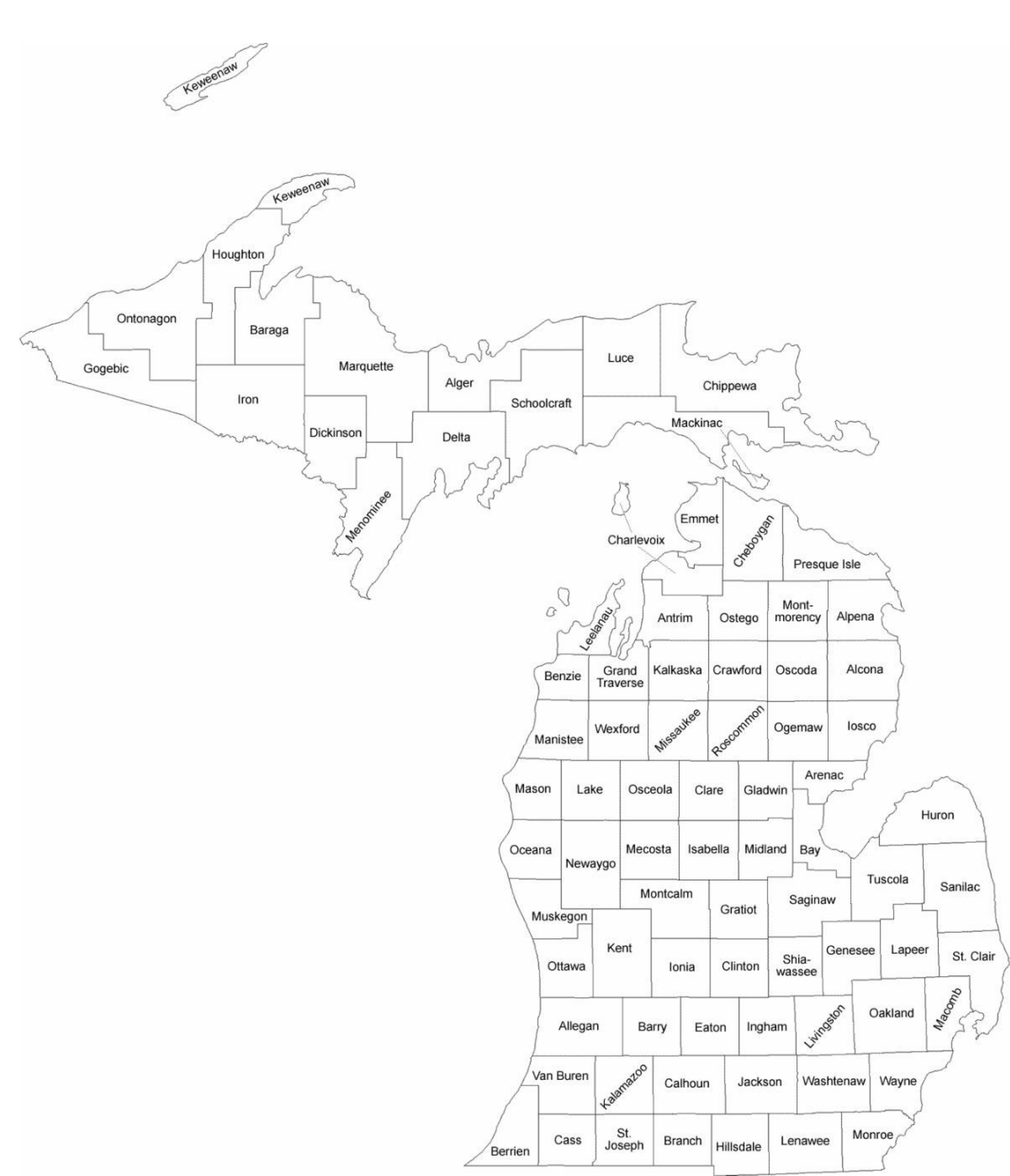 Map Of Michigan Counties Printable Printable Map of The United States