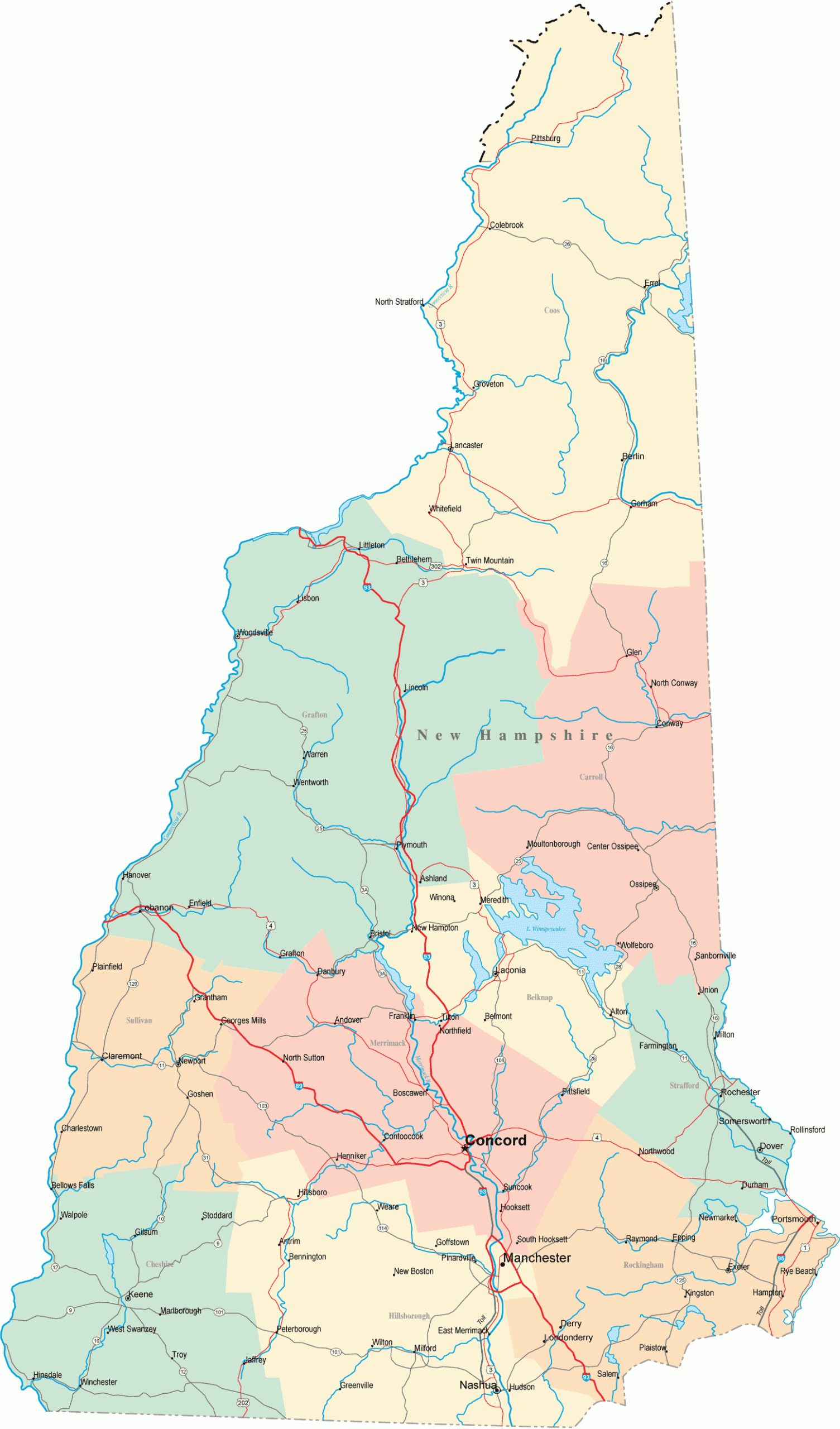 New Hampshire Road Map New Hampshire Mappery New Hampshire Road Map New Hampshire Mappery
