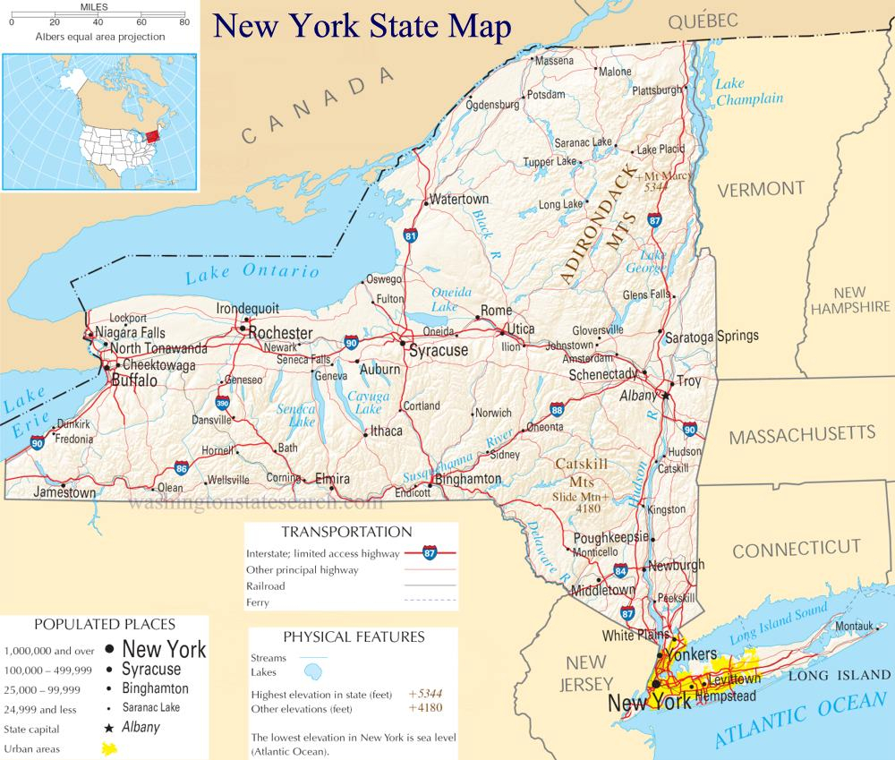 New York State Map A Large Detailed Map Of New York 