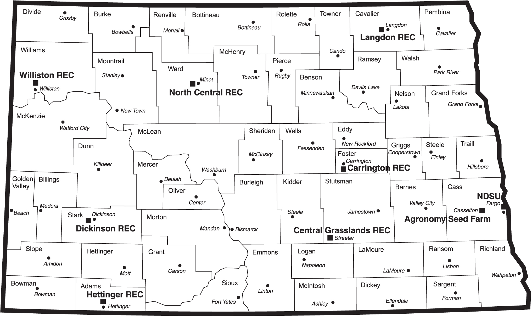 North Dakota Map With RECs ND Agricultural Experiment 