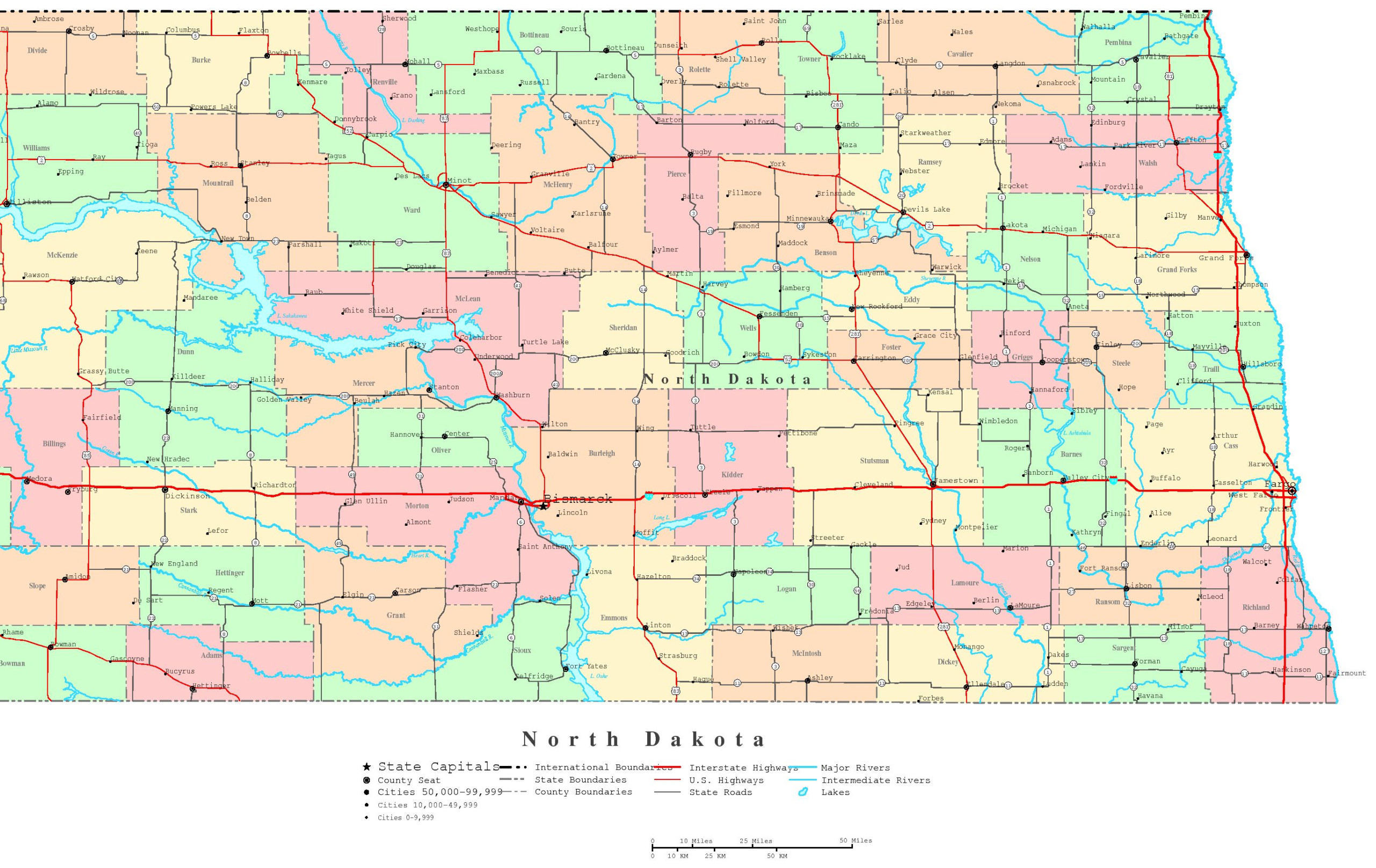 North Dakota Printable Map North Dakota Printable Map
