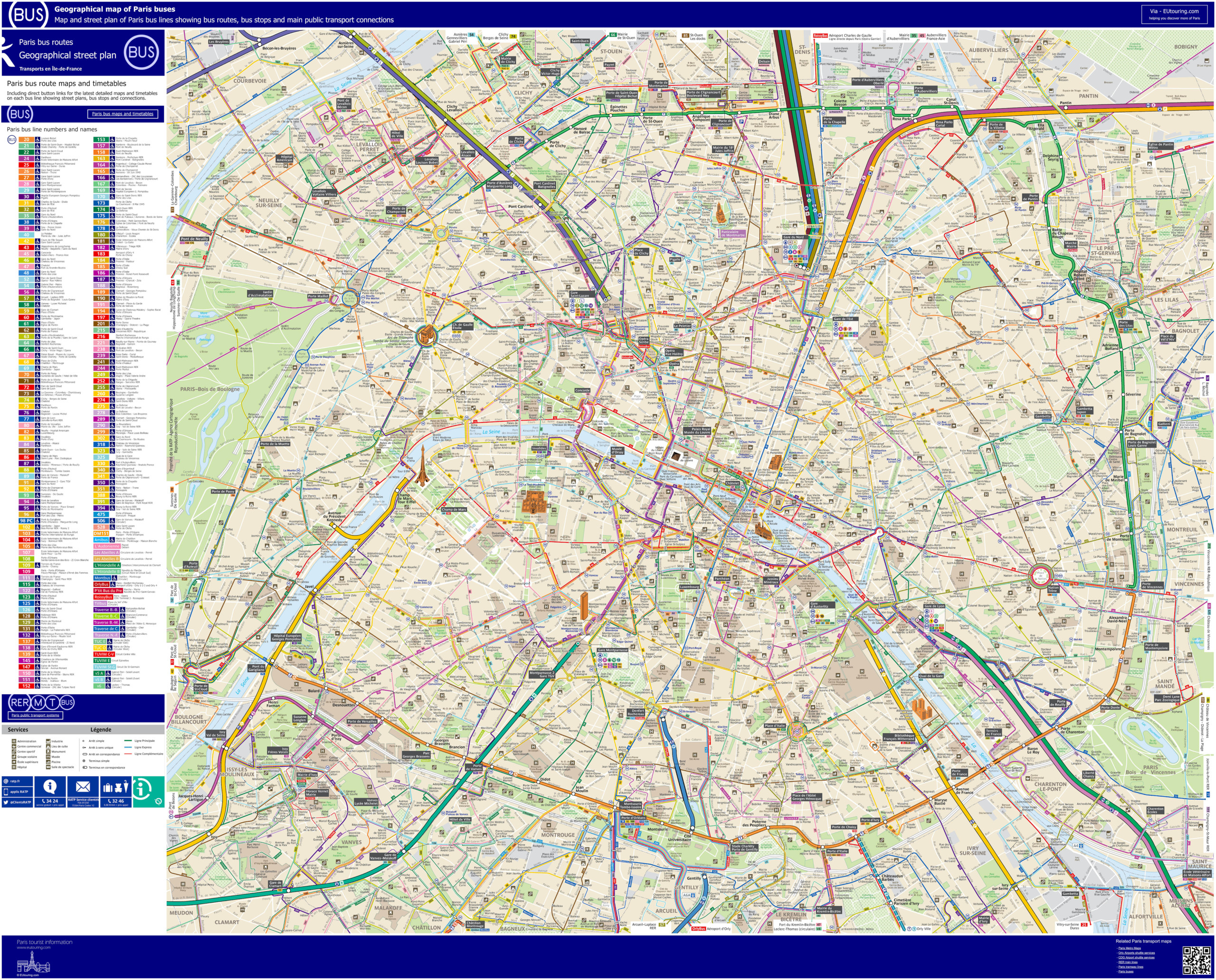 Paris Bus Route Maps With City Street Plan In PDF Or Image 