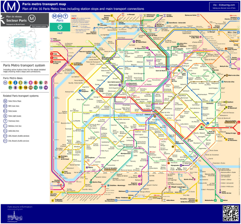 Paris Metro Maps Plus 16 Metro Lines With Stations