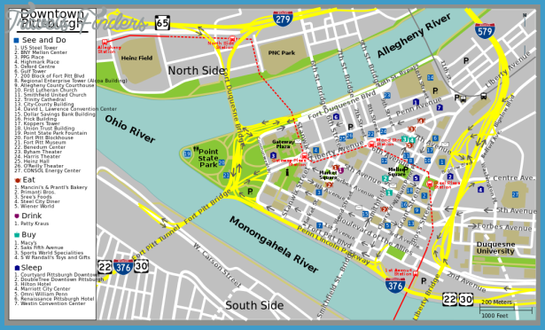 Pittsburgh Map Tourist Attractions TravelsFinders Com