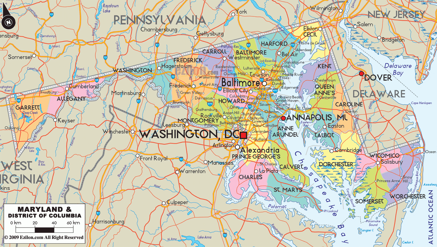 Political Map Of Maryland Ezilon Maps