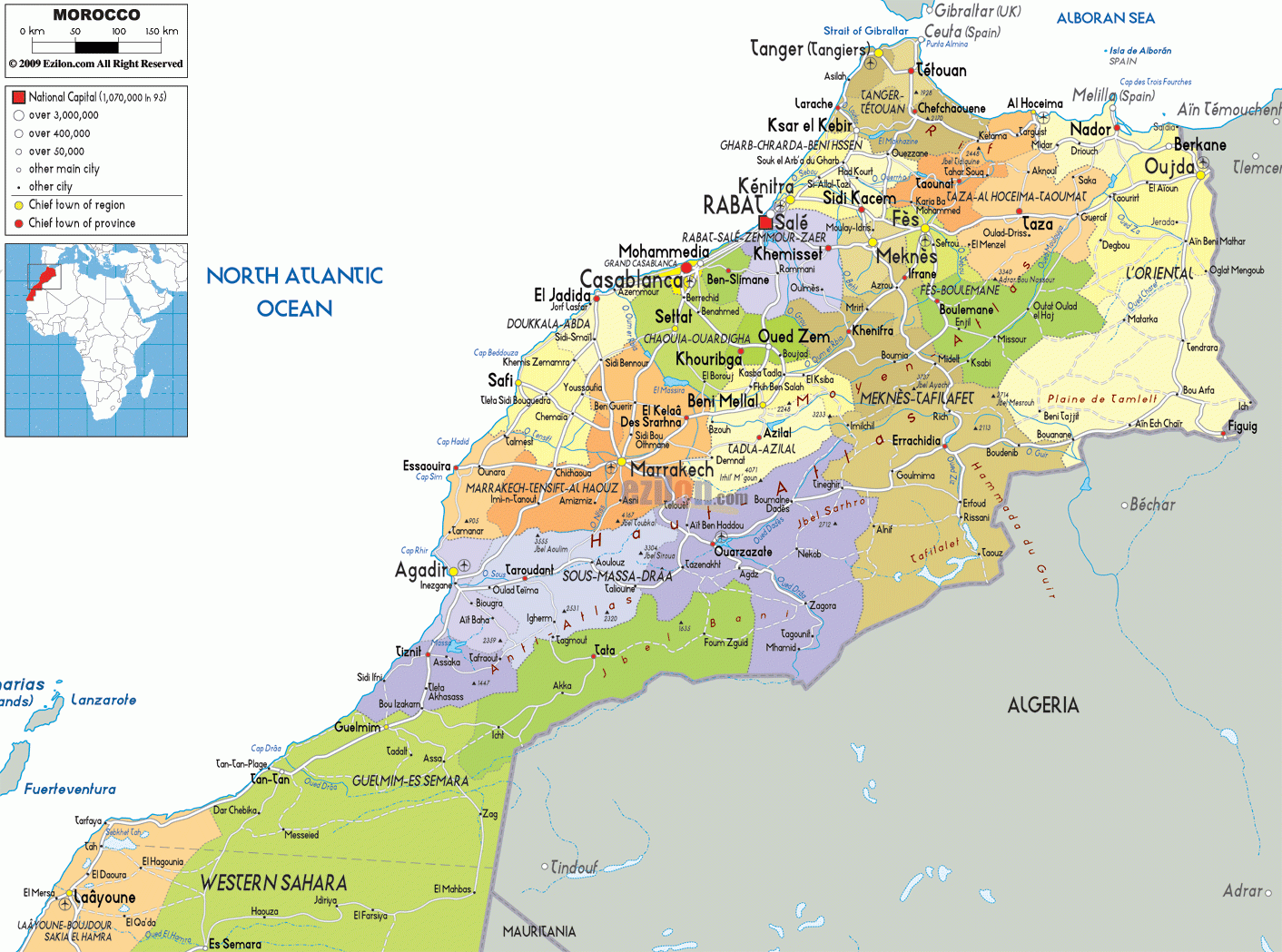 Political Map Of Morocco Ezilon Maps