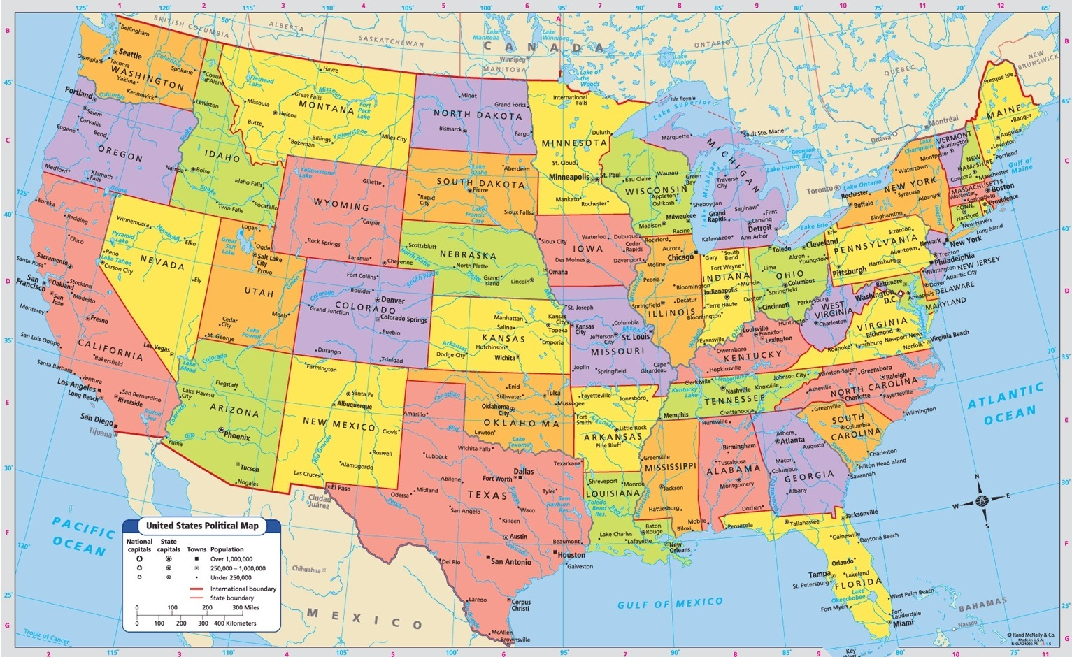 Printable Large Attractive Cities State Map Of The USA 