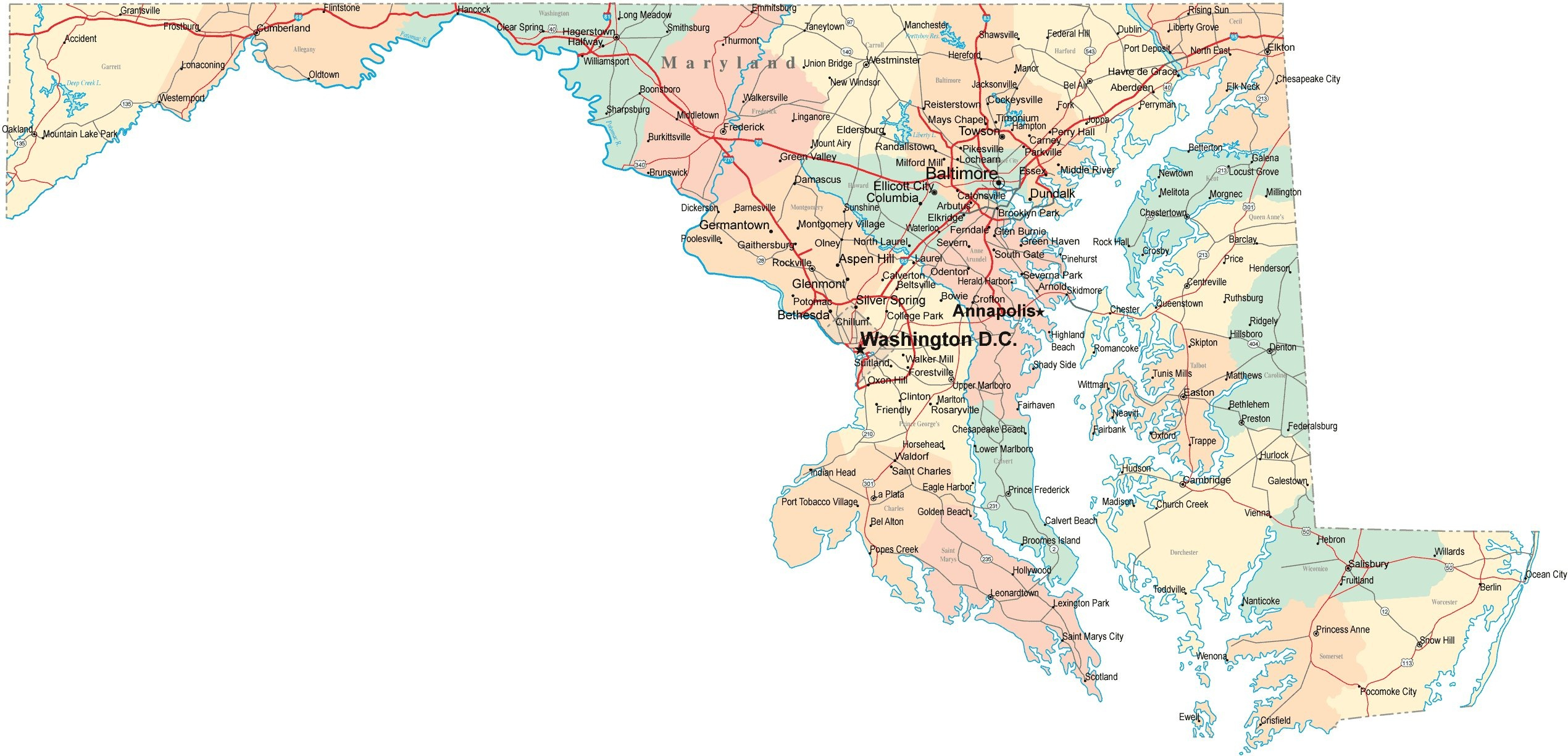 Printable Map Of Map Of Maryland Counties Free Printable 