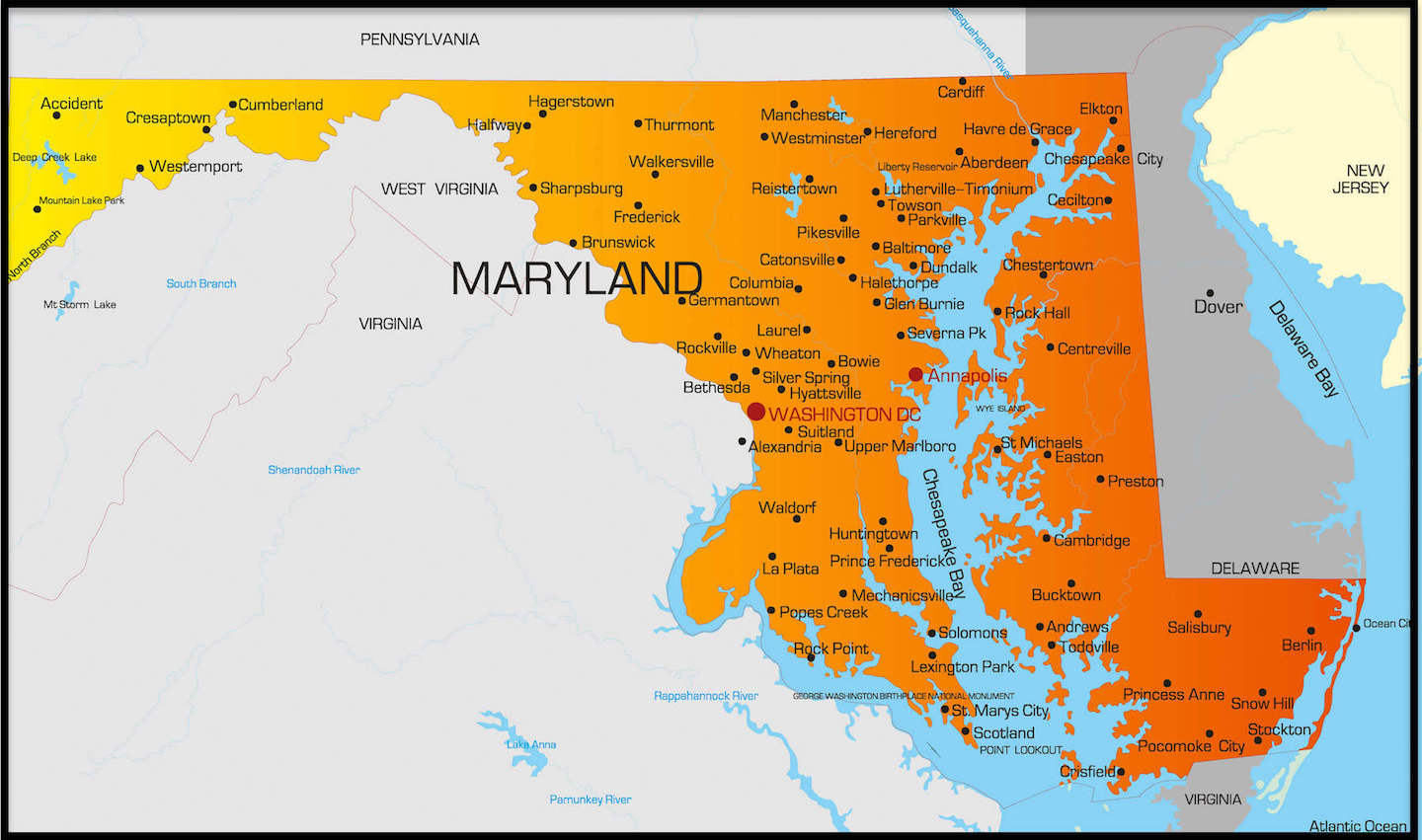 Printable Map Of Maryland And More