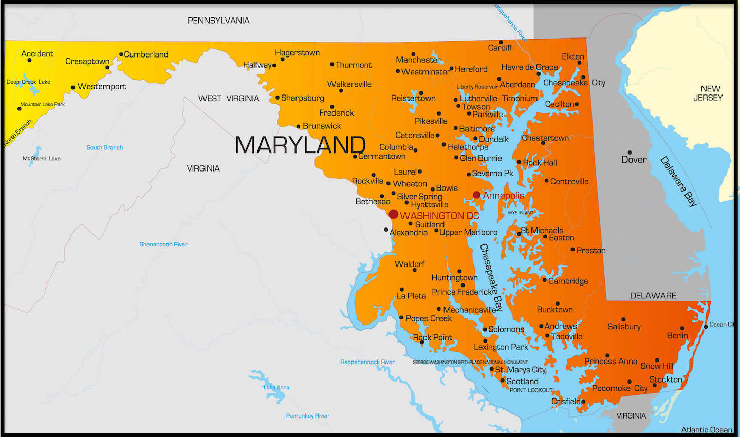 Printable Map Of Maryland And More Printable Map Of Maryland And More