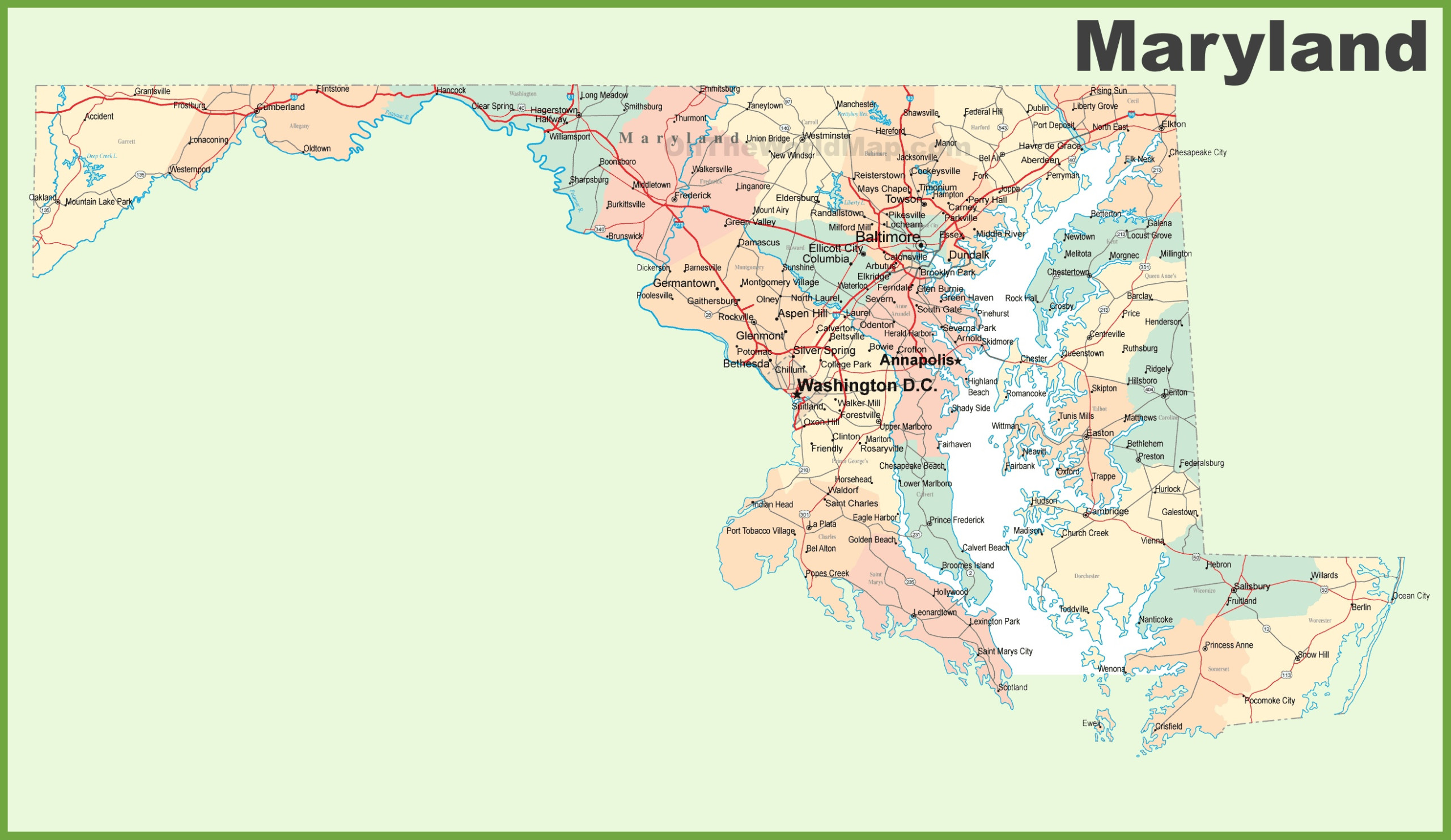 Road Map Of Maryland With Cities