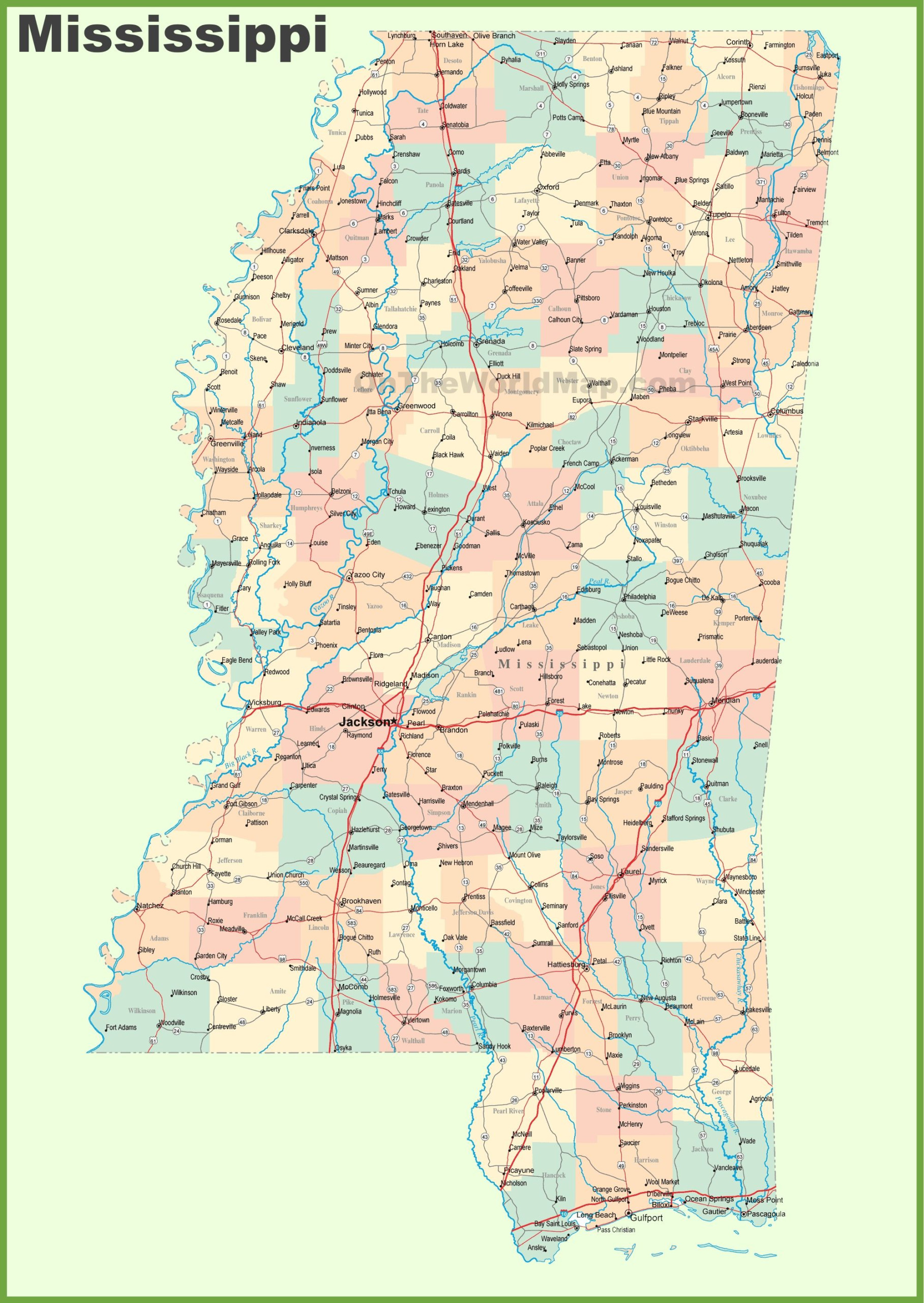 Road Map Of Mississippi With Cities Map Printable Maps 