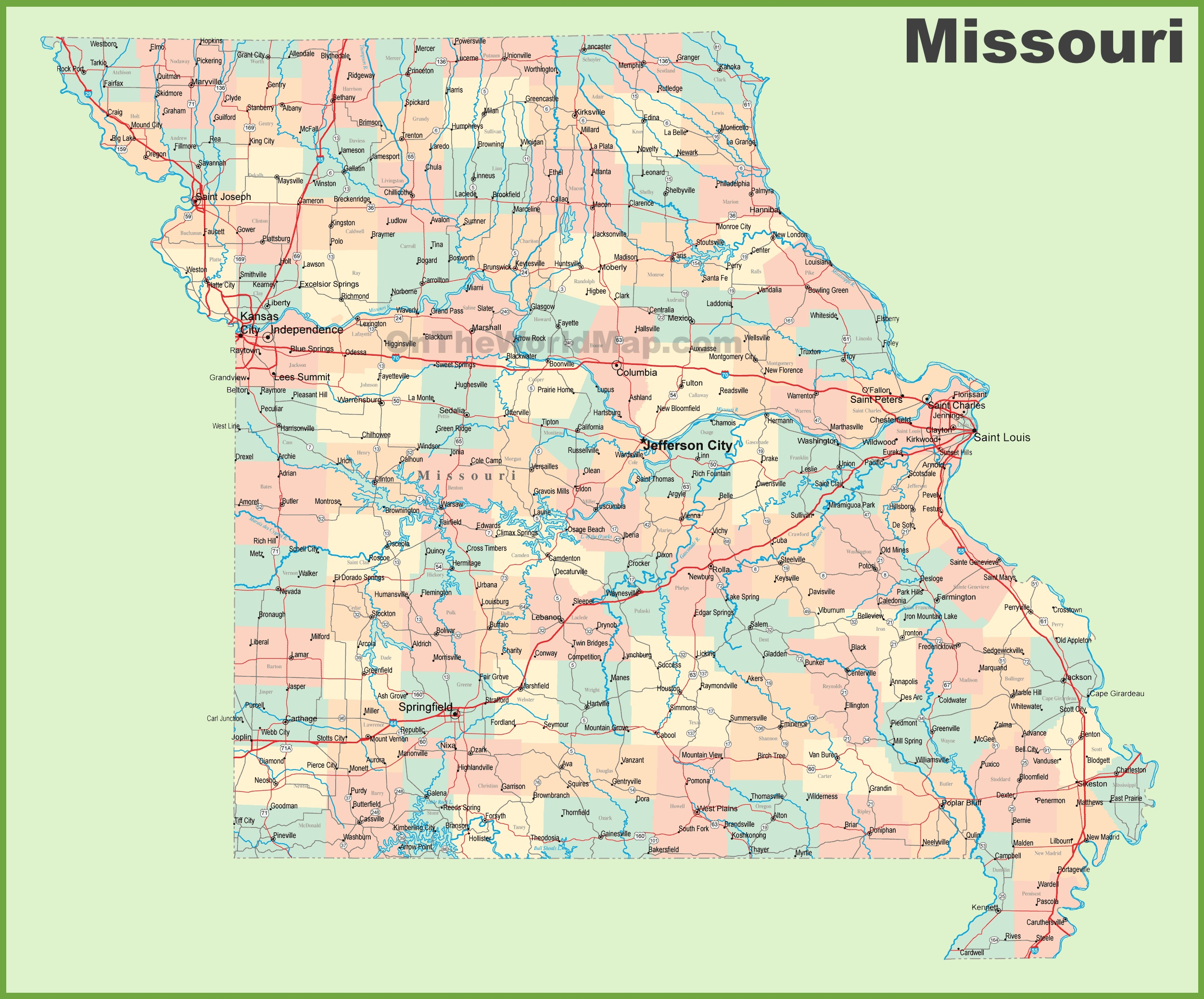 Road Map Of Missouri With Cities Road Map Of Missouri With Cities