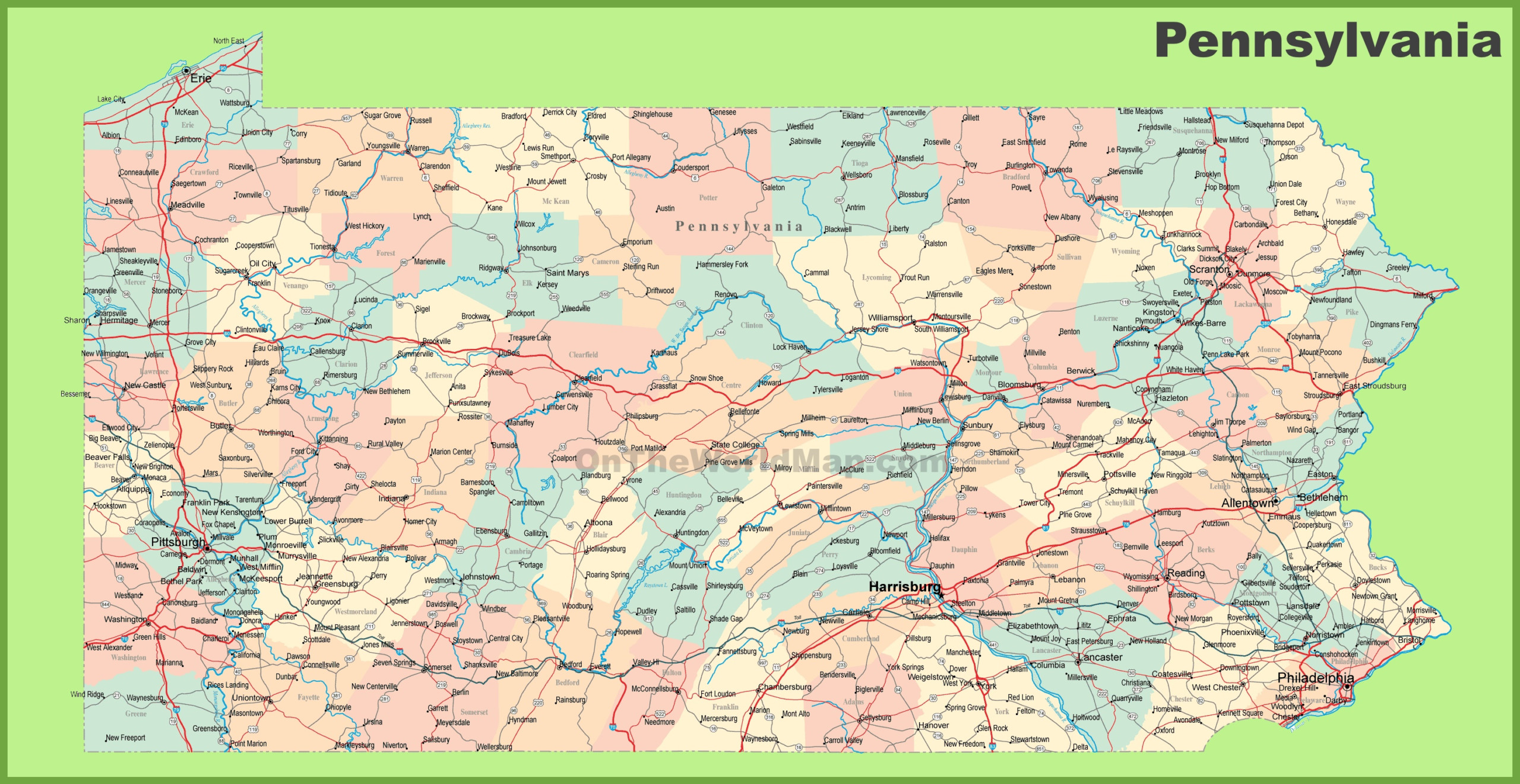 Road Map Of Pennsylvania With Cities