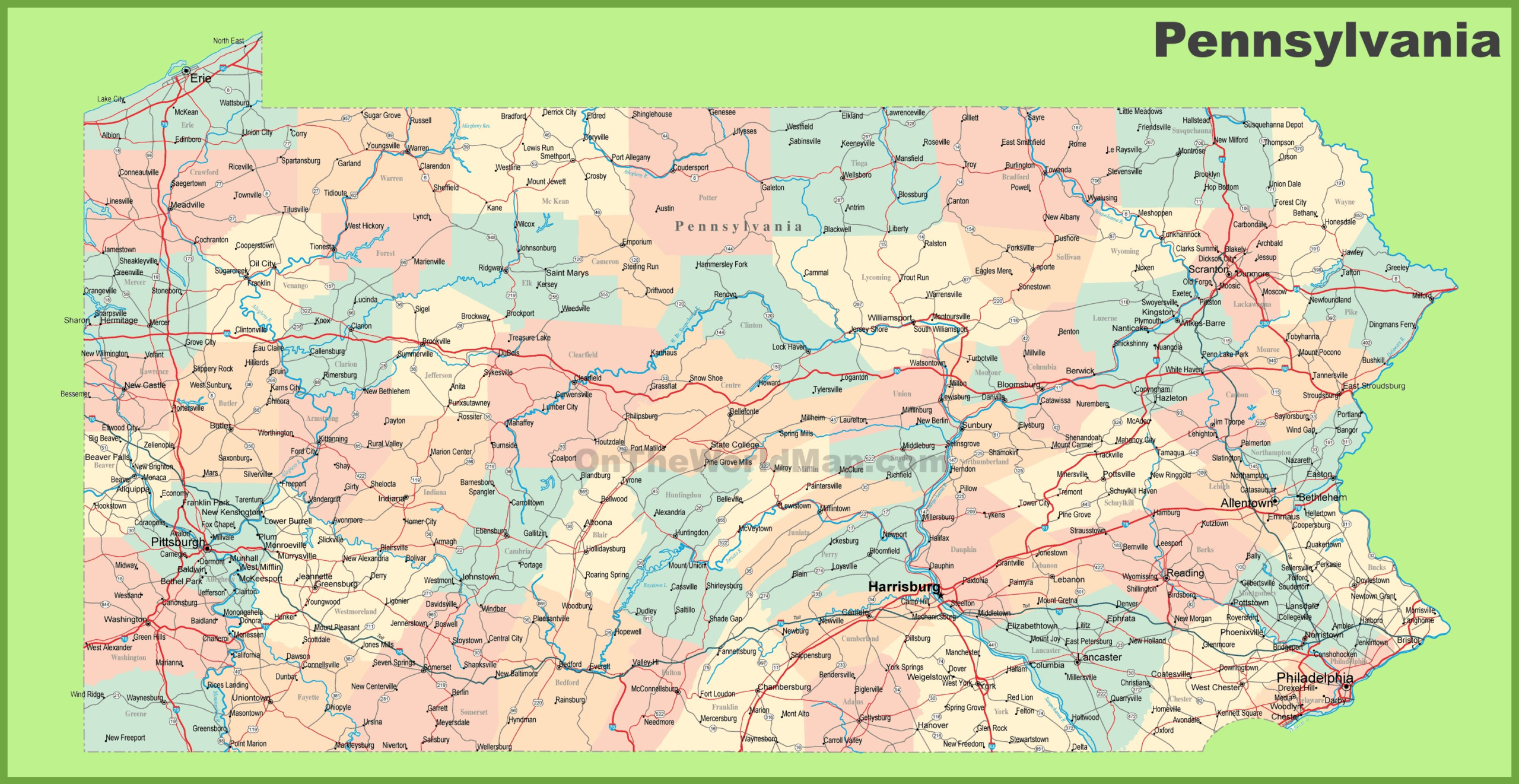 Printable Map Of Pennsylvania