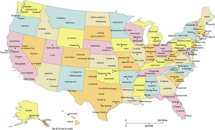 State Capital And Major Cities Map Of The USA WhatsAnswer