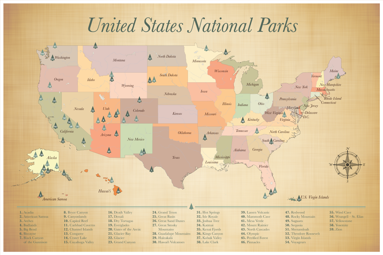 United States National Parks Map Push Pin Map Of The US 