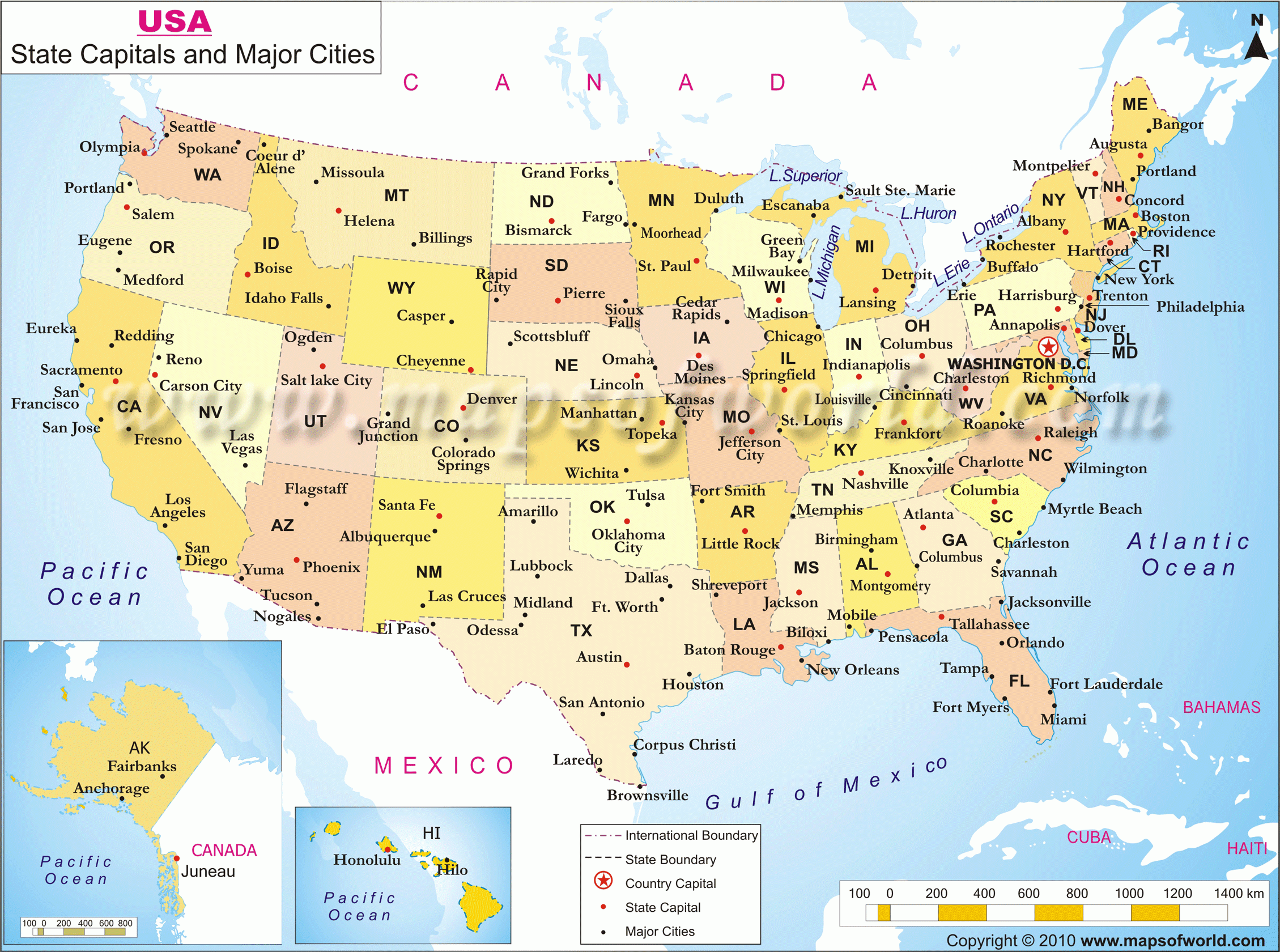 US Map With Major Cities United States Map