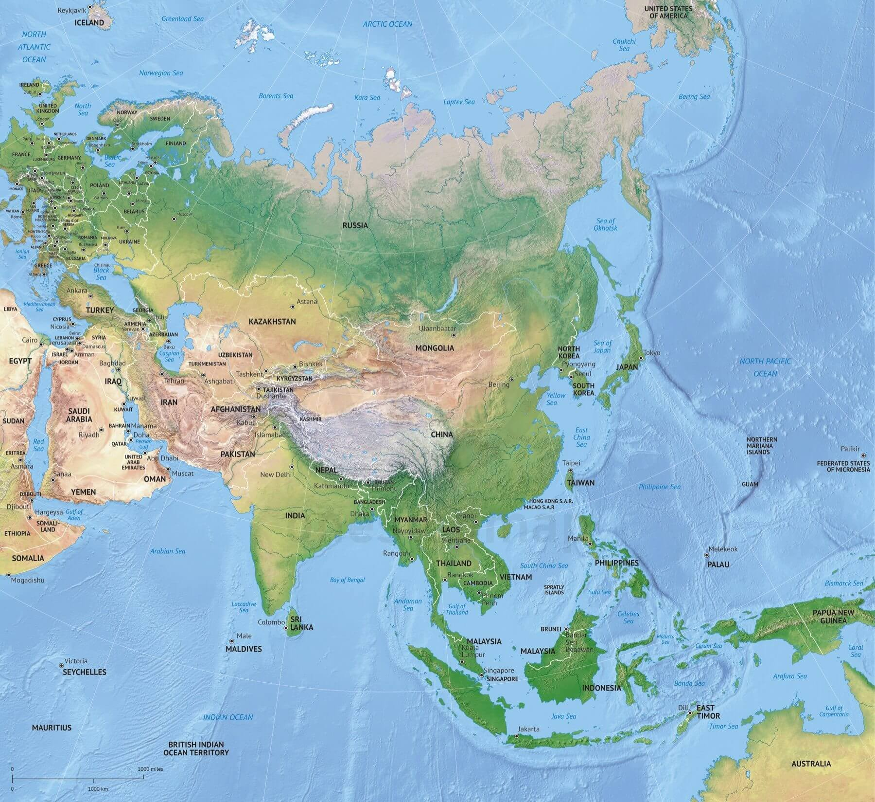 Vector Map Asia Continent Shaded Relief One Stop Map