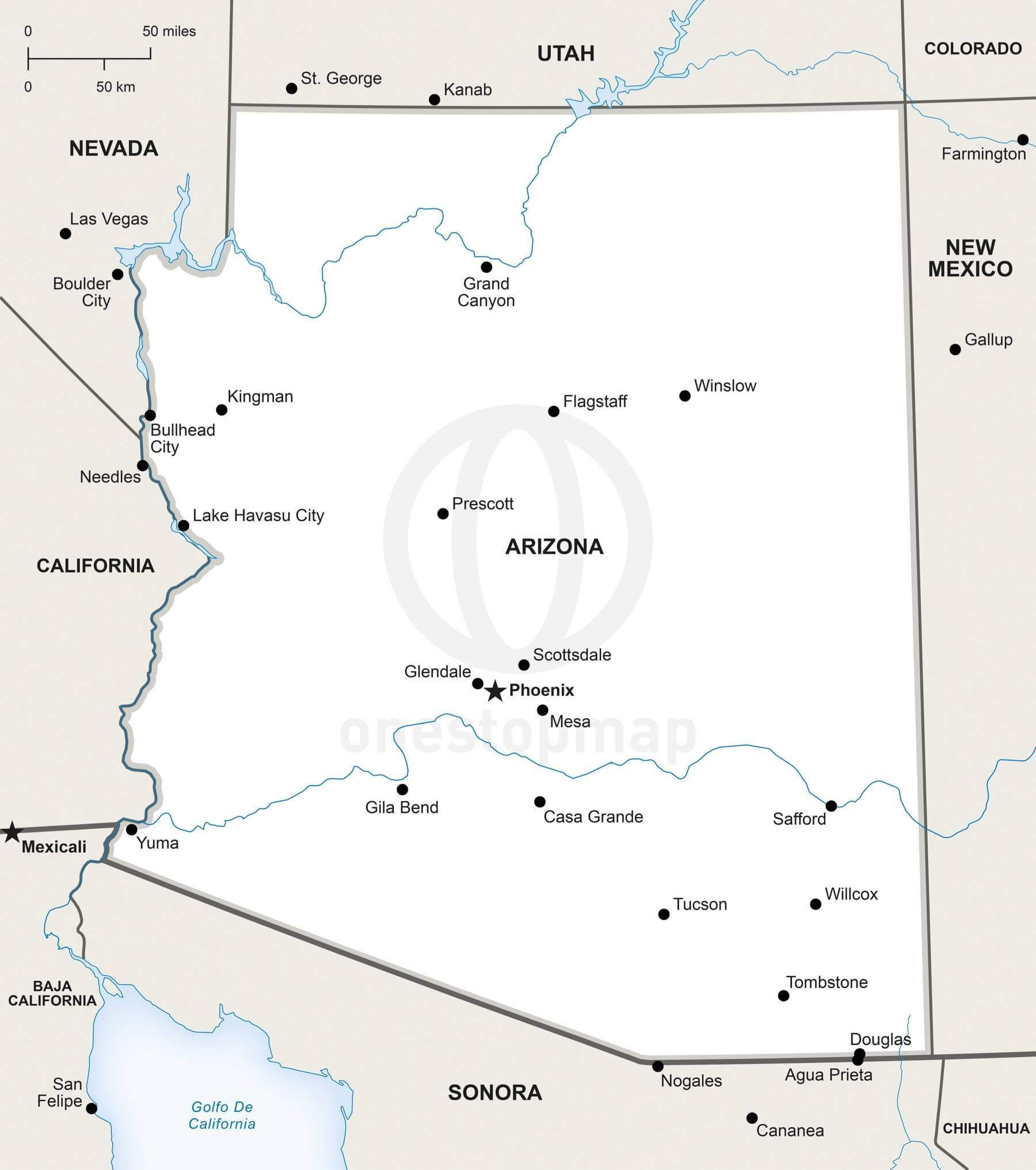 Vector Map Of Arizona Political One Stop Map