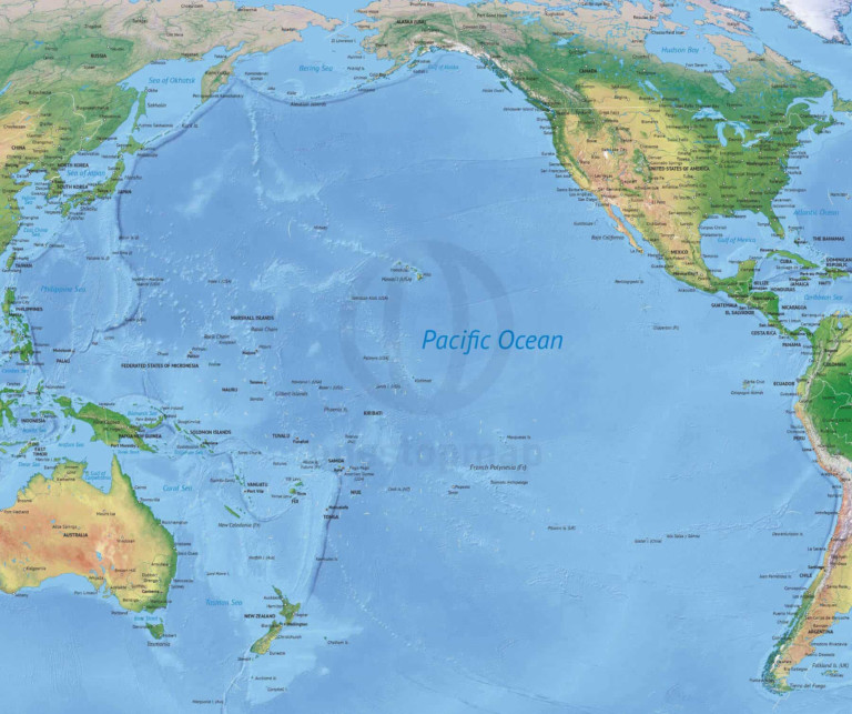 Vector Map Of The Pacific Ocean Political With Shaded