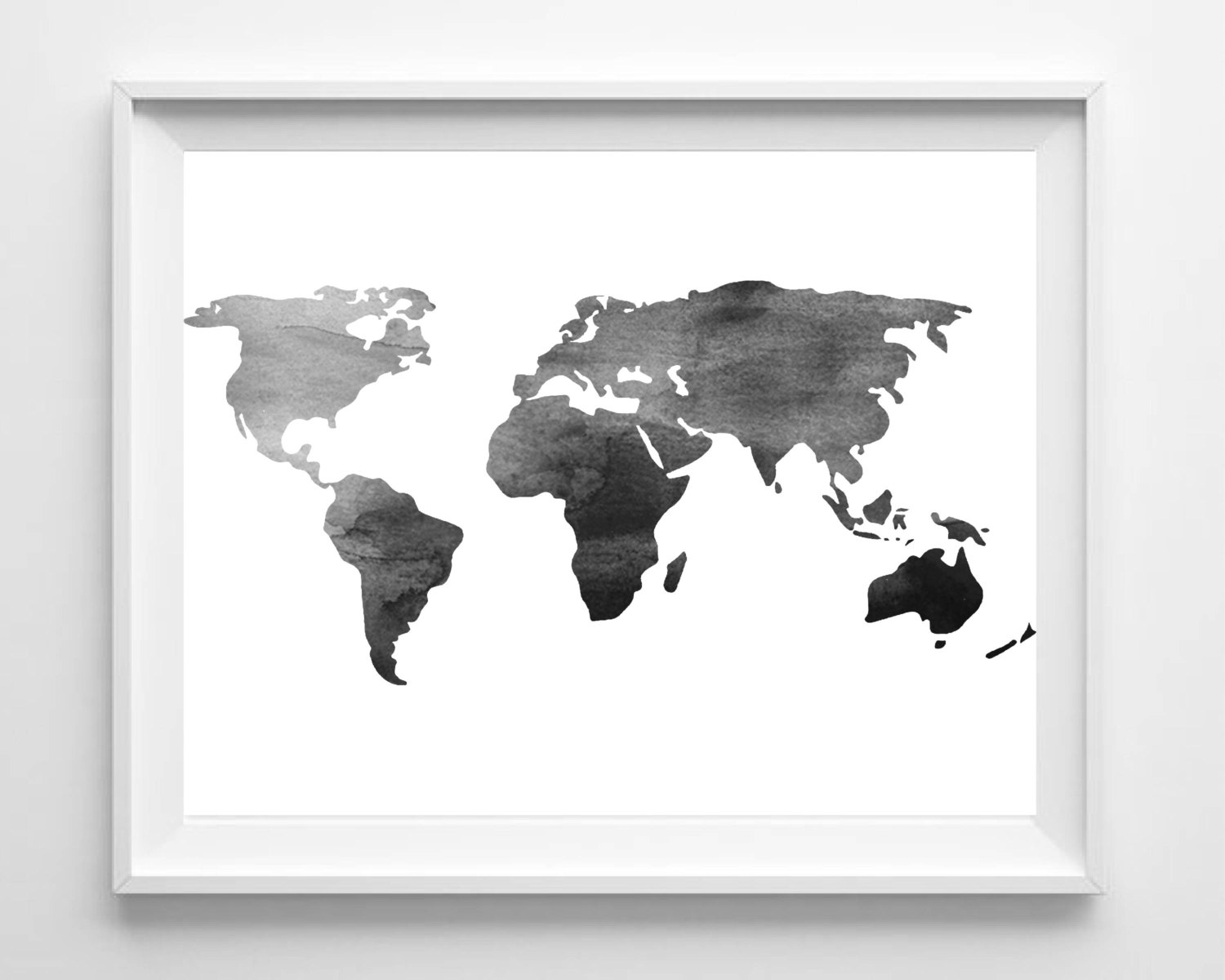 Watercolor World Map Print Printable Black White Wall Art