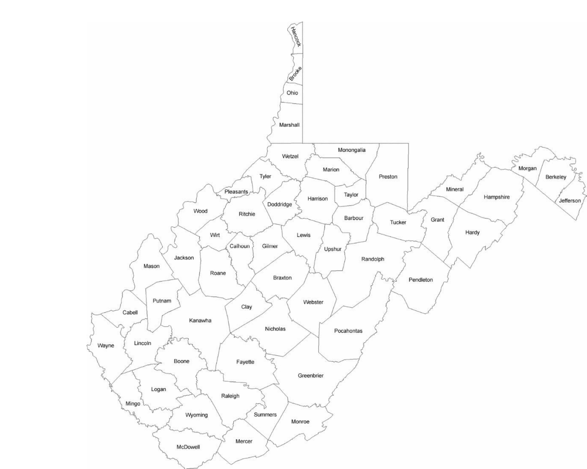 West Virginia County Map With County Names Free Download