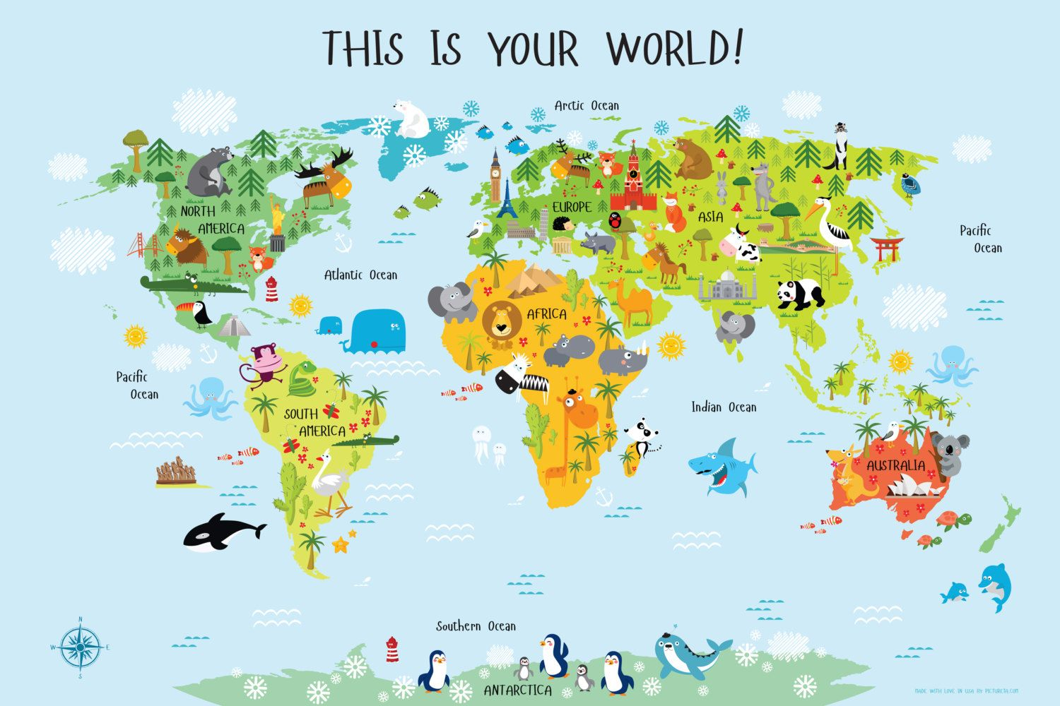 World Map For Kids Instant Download High Resolution By 