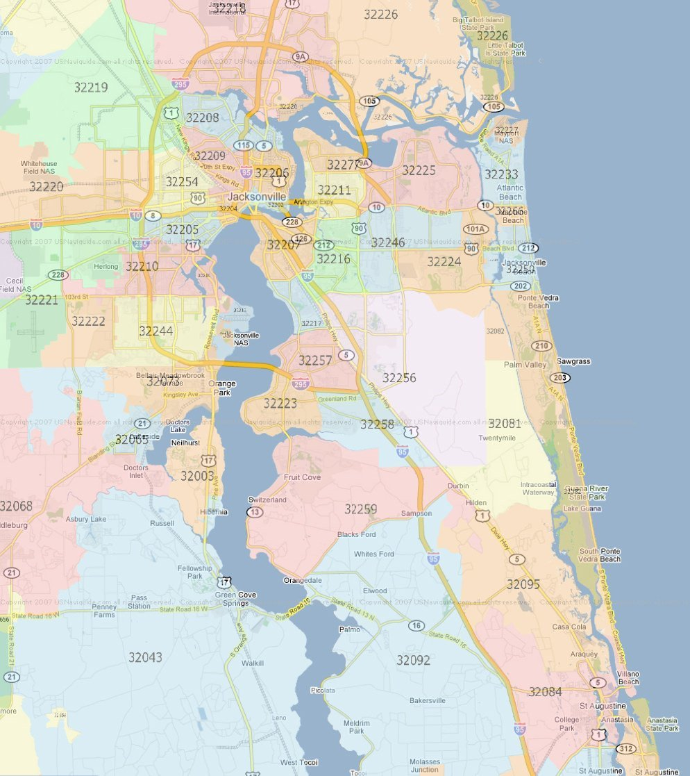 Zip Code Map Jacksonville Florida Jacksonville Zip Codes Zip Code Map Jacksonville Florida Jacksonville Zip Codes