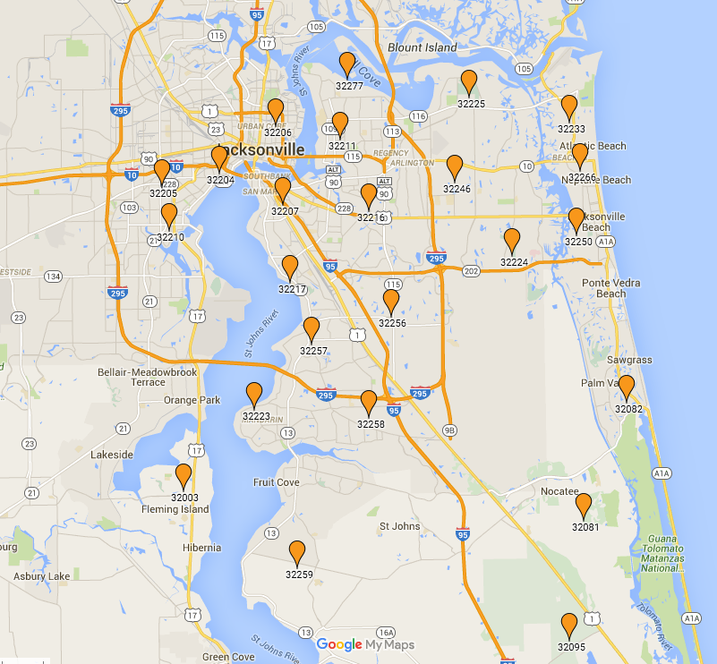 Zip Code Map Jacksonville Florida Jacksonville Zip Codes Zip Code Map Jacksonville Florida Jacksonville Zip Codes