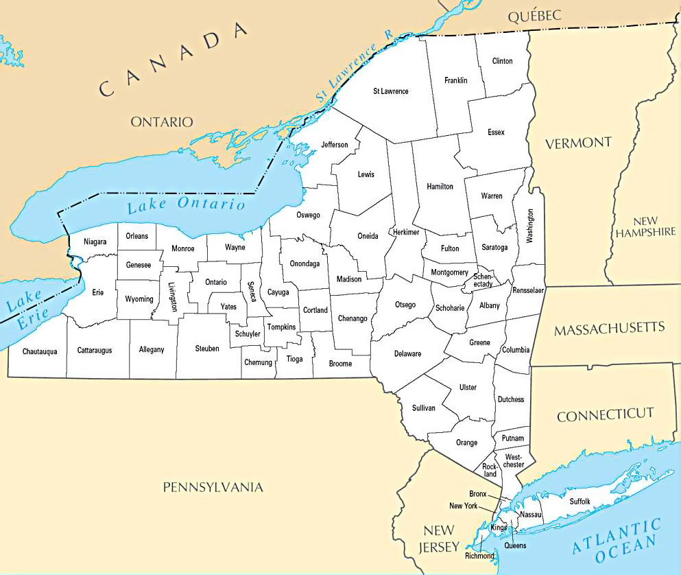 Administrative Map Of New York State New York State 
