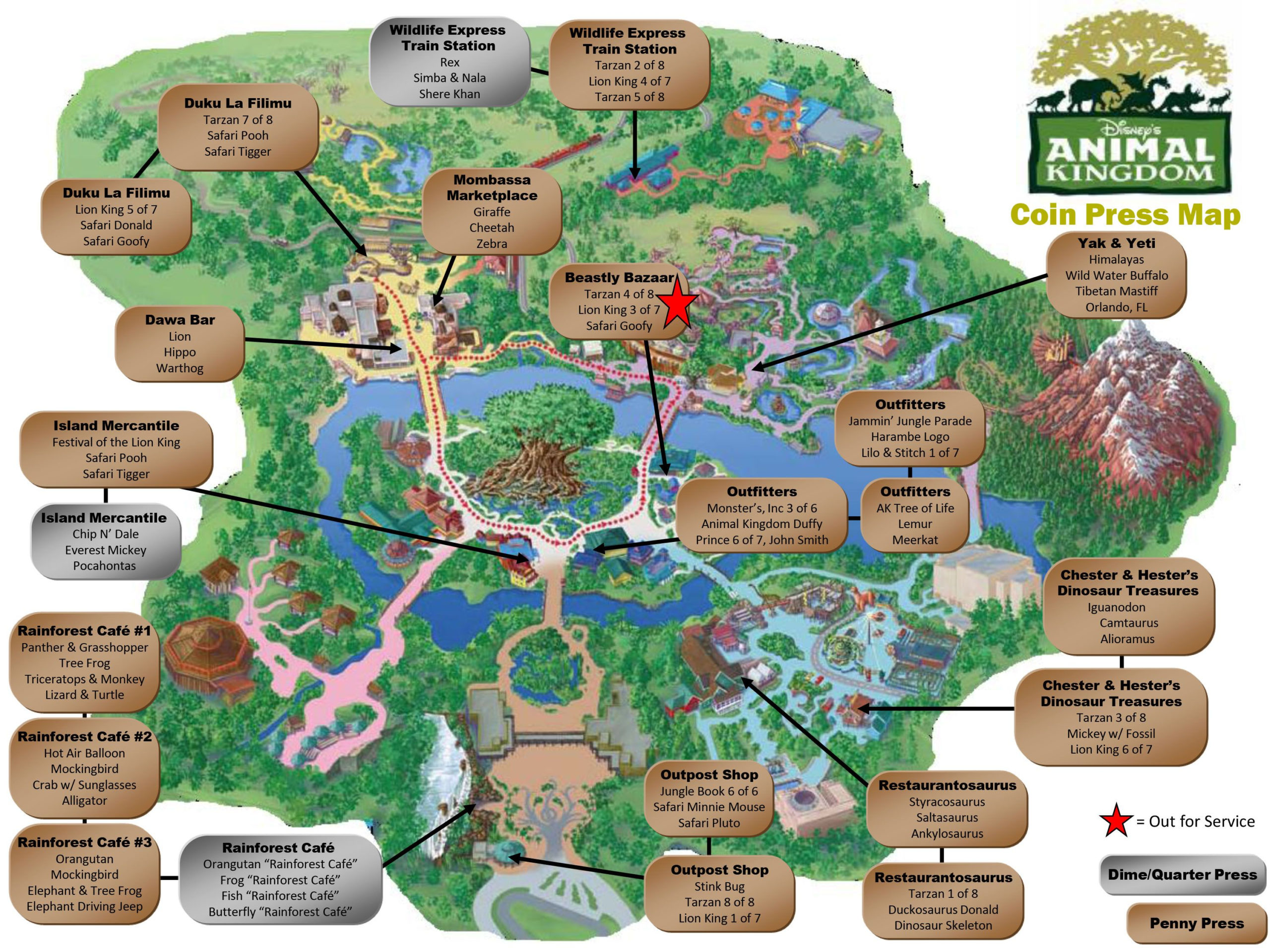 Animal Kingdom Pressed Pennies Map Disney World Map 